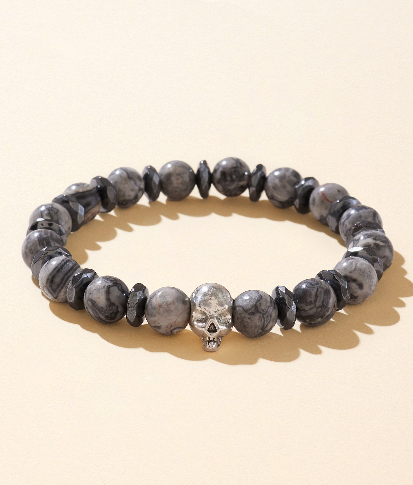 BKE Skull Beaded Bracelet - Men's Jewelry in Grey