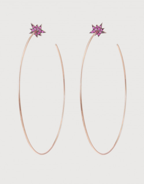 Pink Diamond Explosion Hoop 18k Rose Gold Earrings