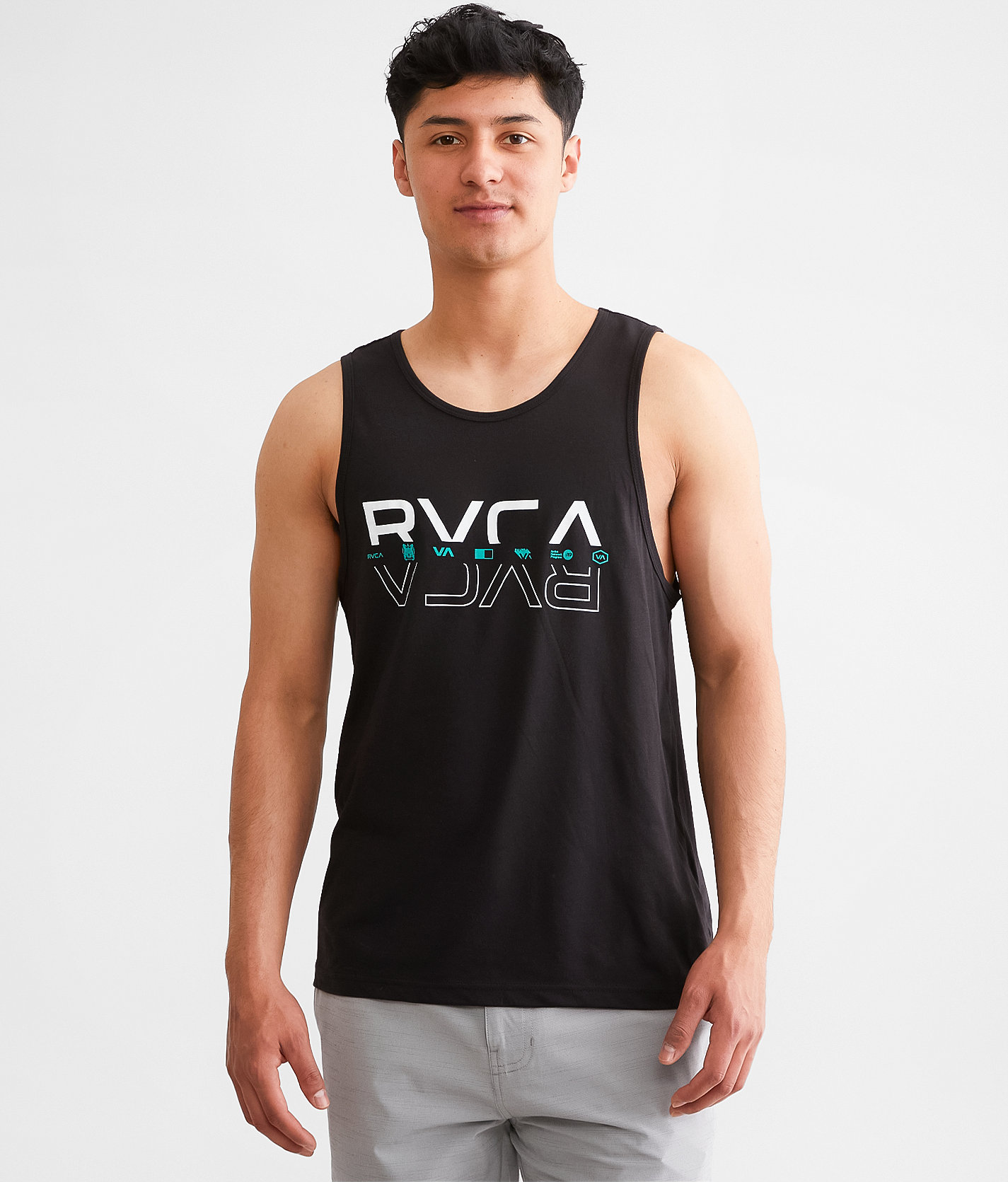 RVCA Double Split Sport Tank Top - Men's Activewear in Black