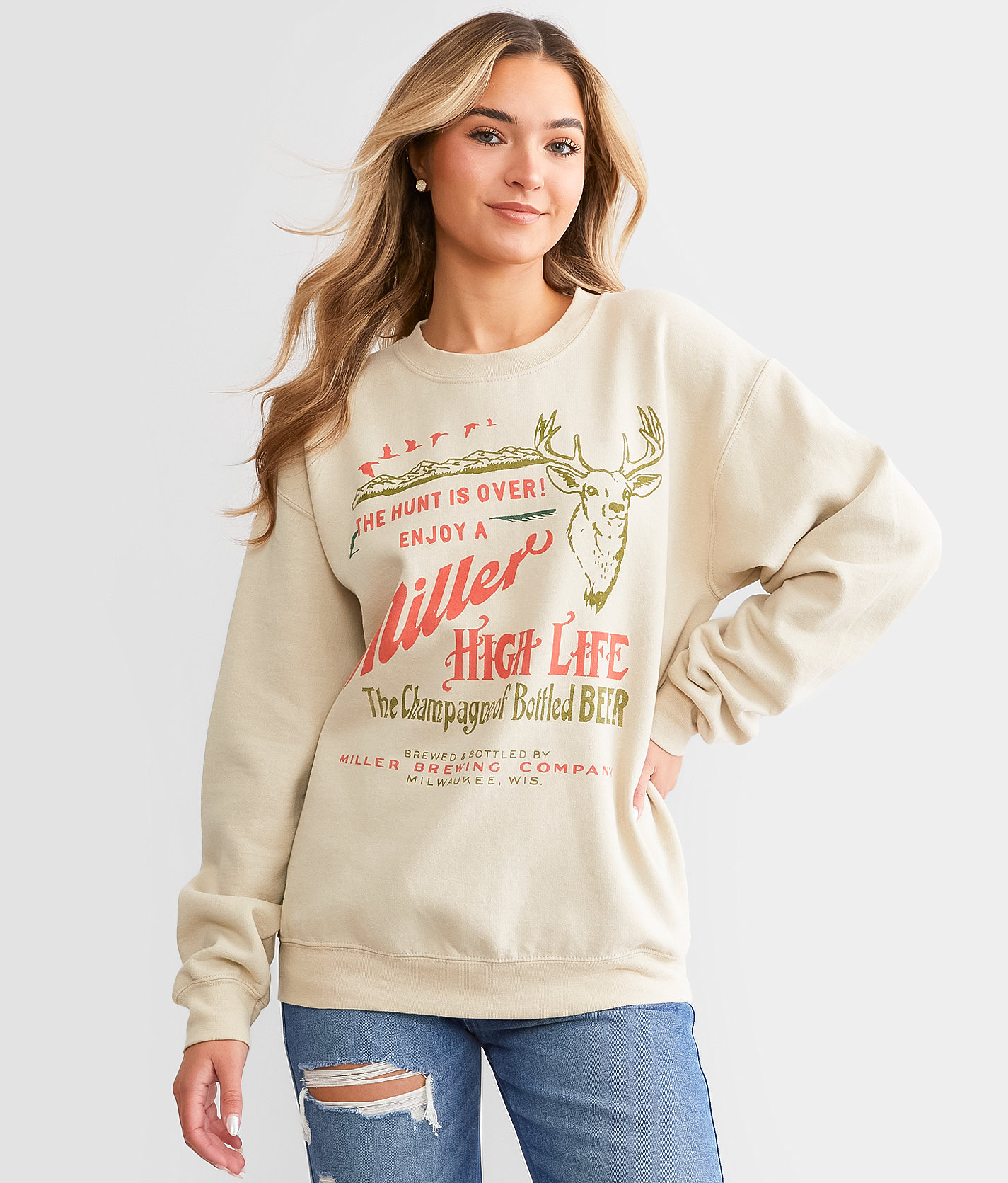 Junkfood Miller High Life Pullover - Women's Sweatshirts in Sand