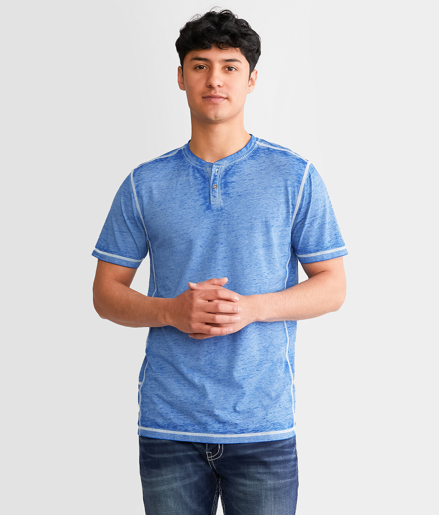 Buckle Black Burnout Henley - Men's T-Shirts in Princess Blue
