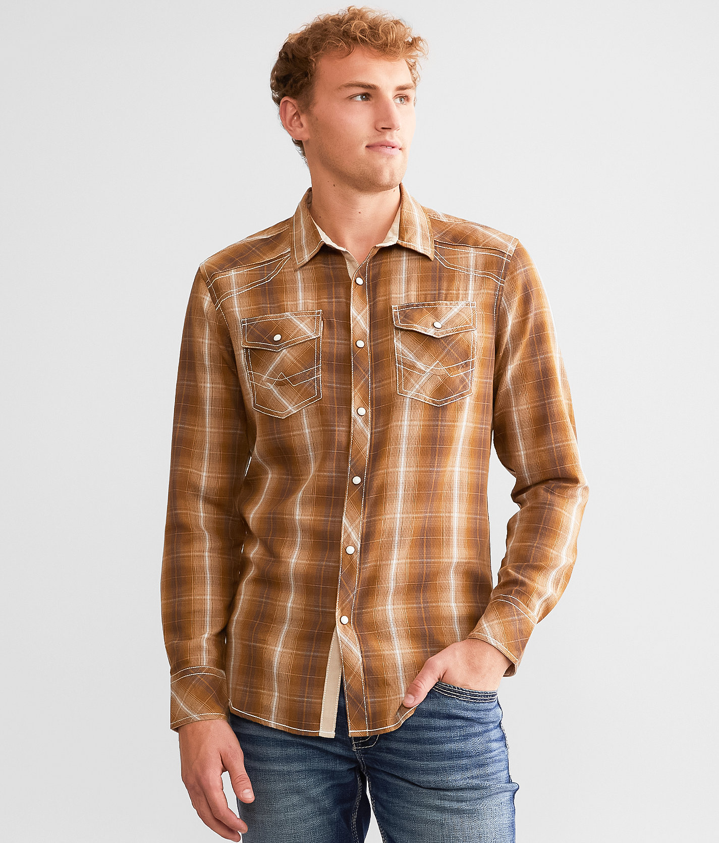 BKE Plaid Tailored Shirt - Men's Shirts in Tobacco Brown
