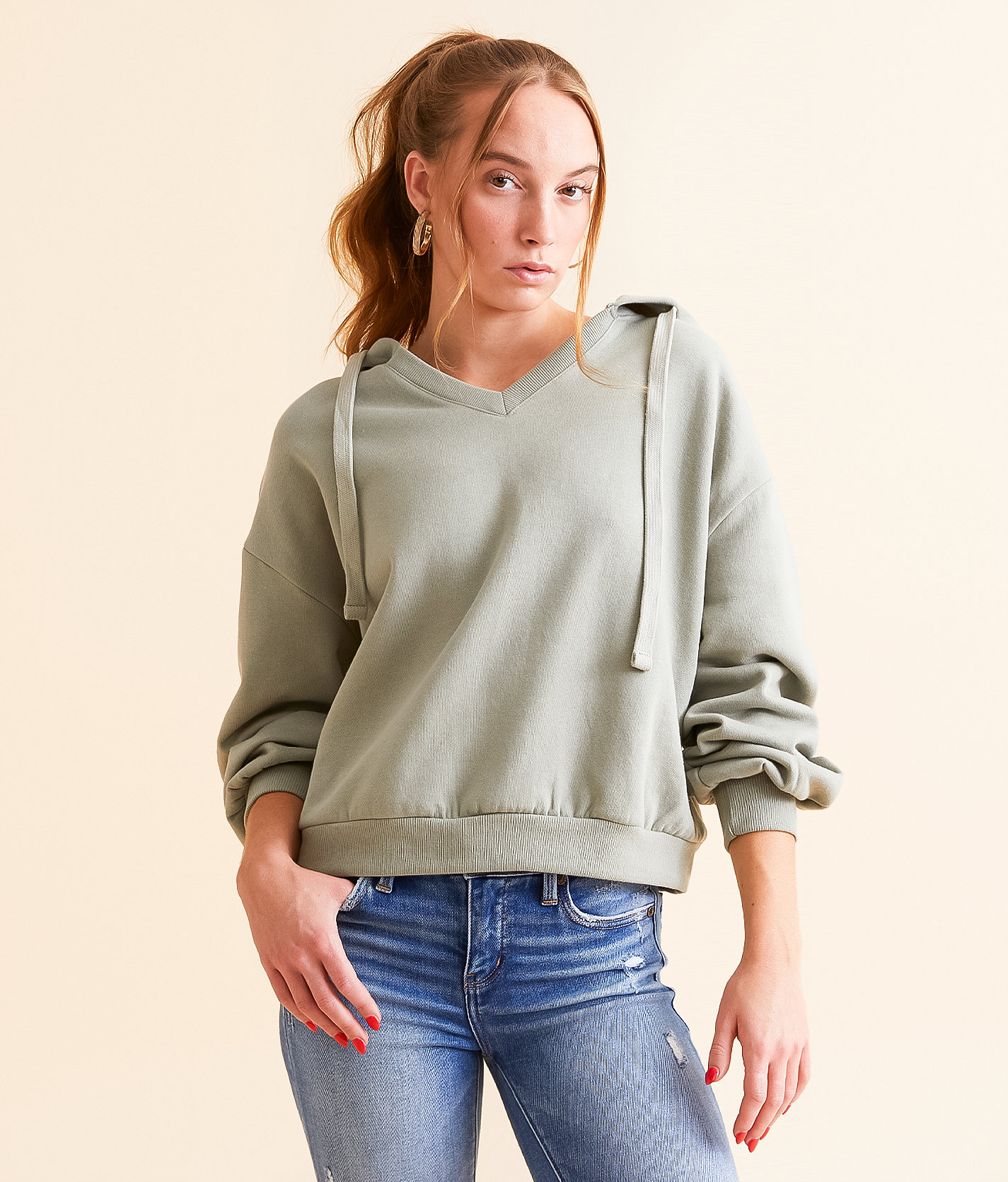 Risen Boxy Hooded Sweatshirt - Women's Sweatshirts in Sage