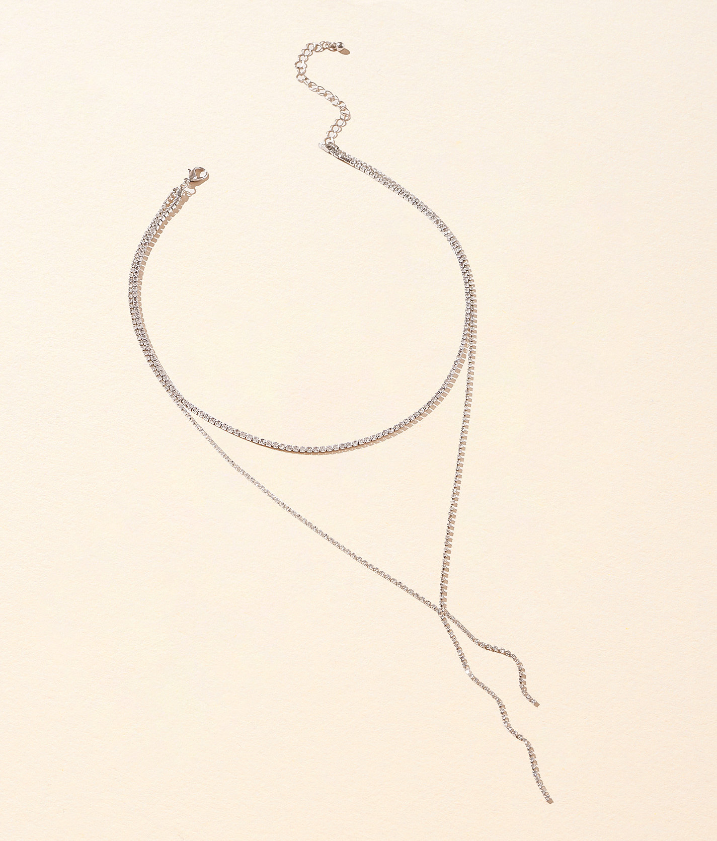 boutique by BKE Tiered Rhinestone Necklace - Women's Jewelry in Silver