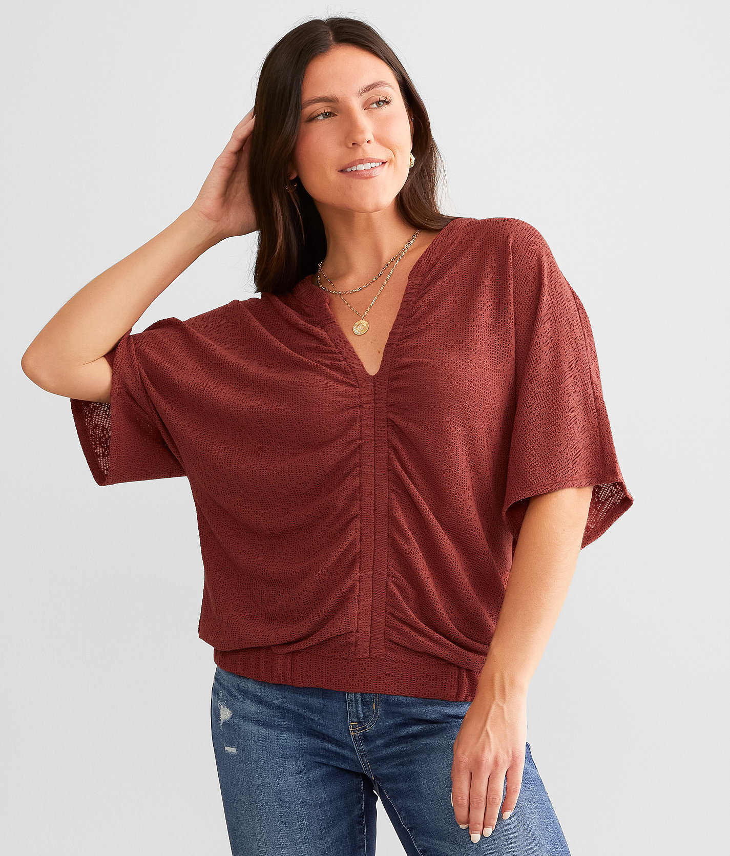 Daytrip Ruched Dolman Top - Women's Shirts & Blouses in Rosewood