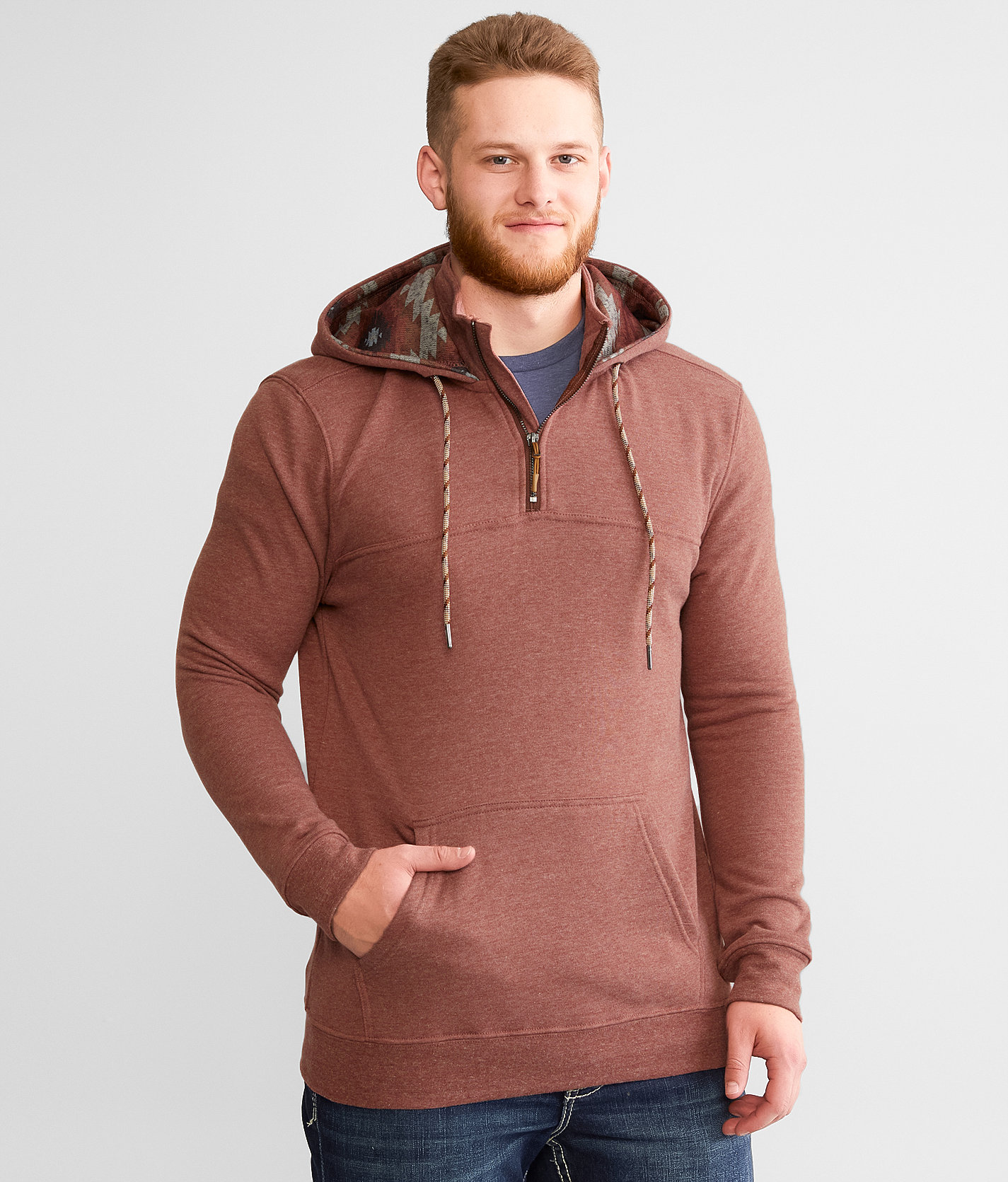 Departwest Quarter Zip Hooded Sweatshirt - Men's Sweatshirts in Smoked Paprika