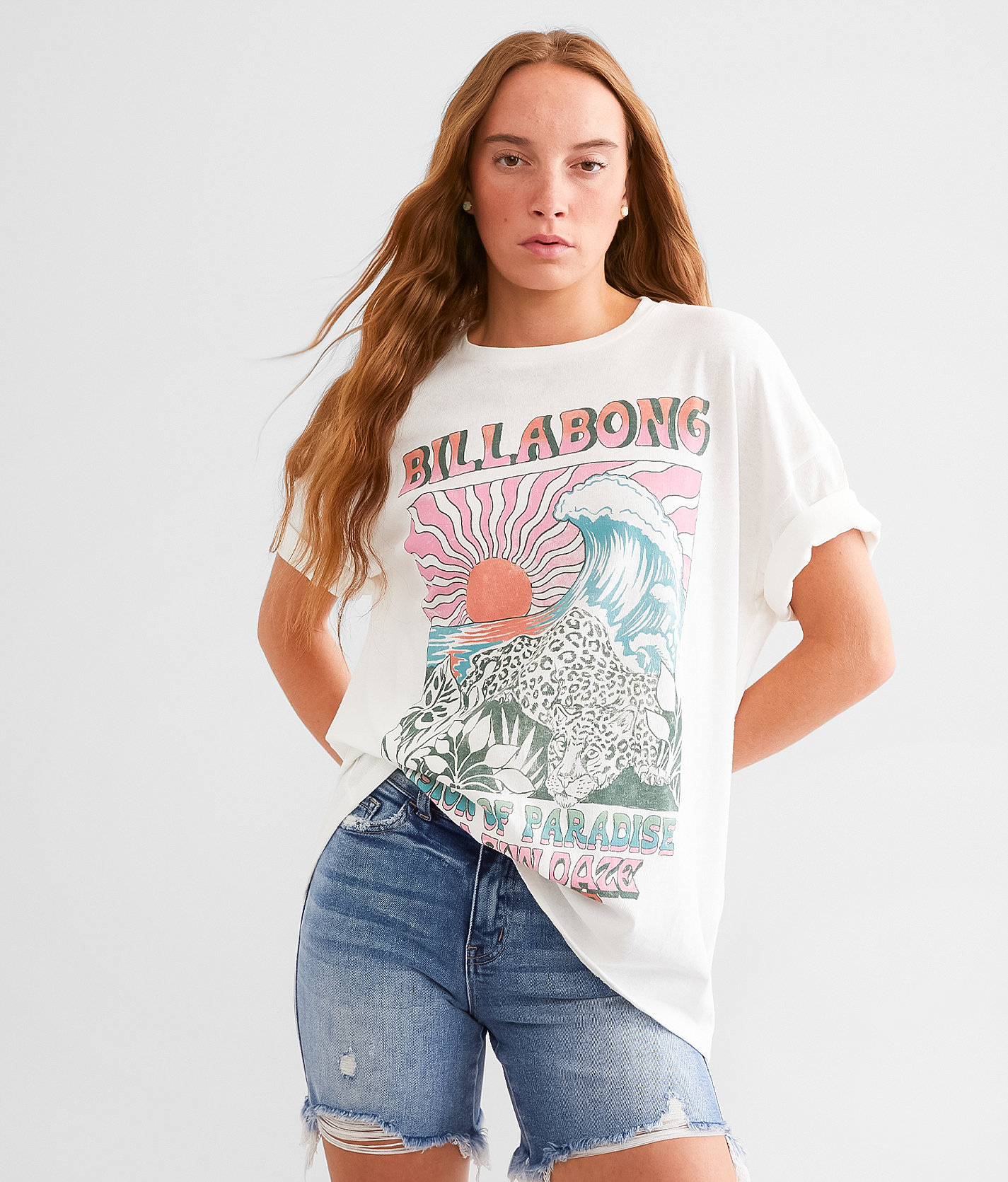 Billabong Vision Of Paradise Oversized T-Shirt - Women's T-Shirts in Salt Crystal