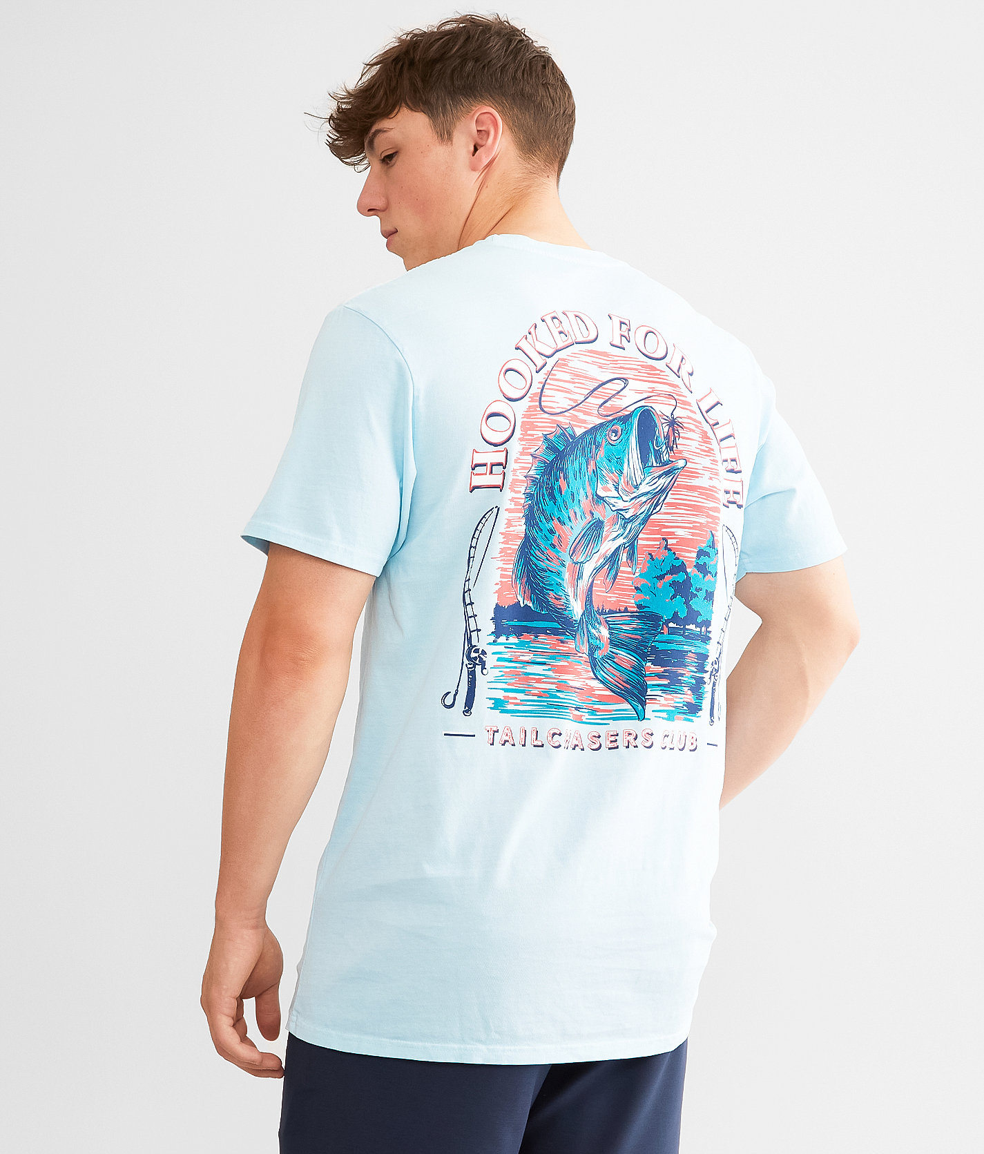 Tail Chasers Club Hooked For Life T-Shirt - Men's T-Shirts in Chambray Pigment Dye