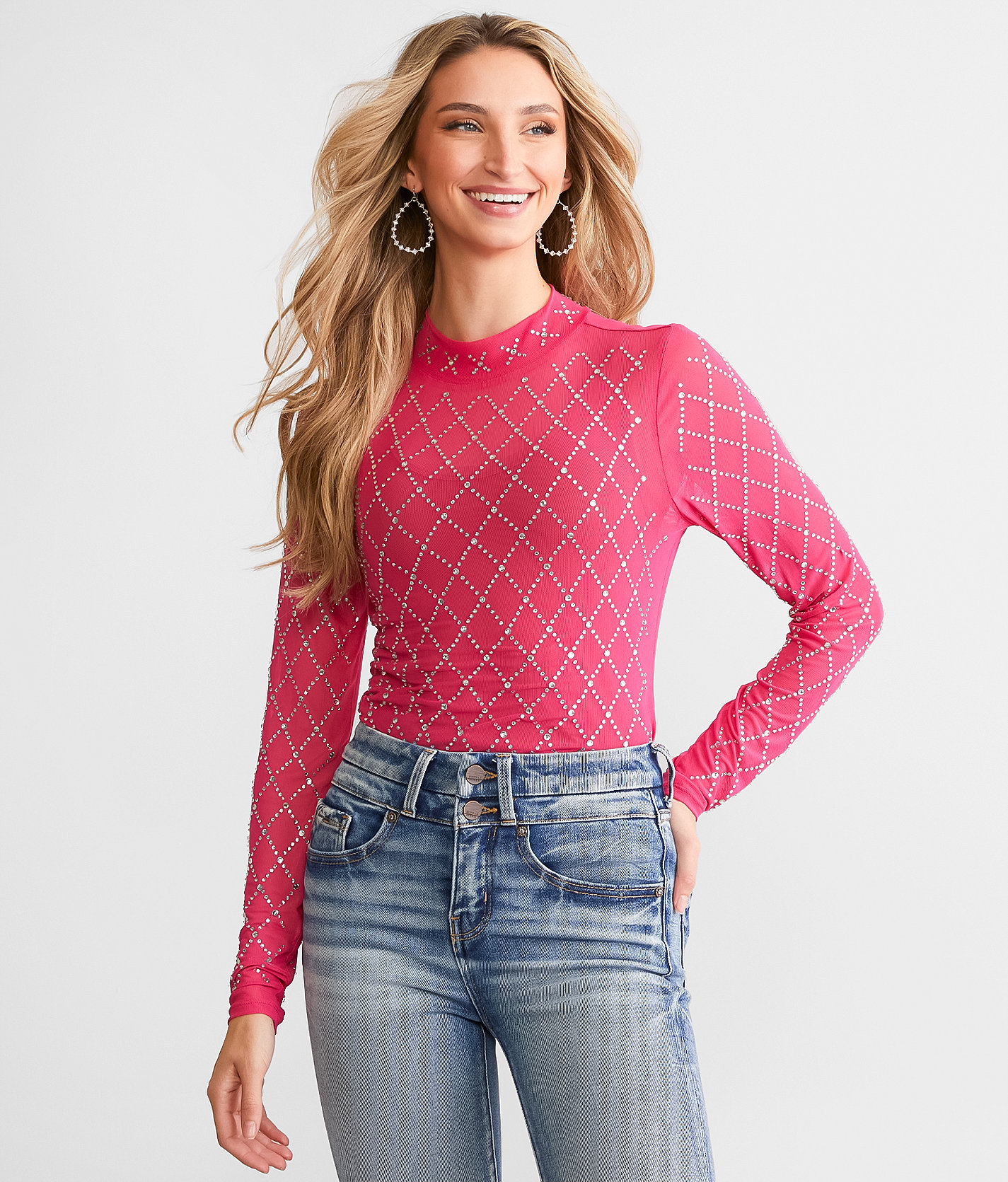 Daytrip Rhinestone Mesh Top - Women's Shirts & Blouses in Cabaret