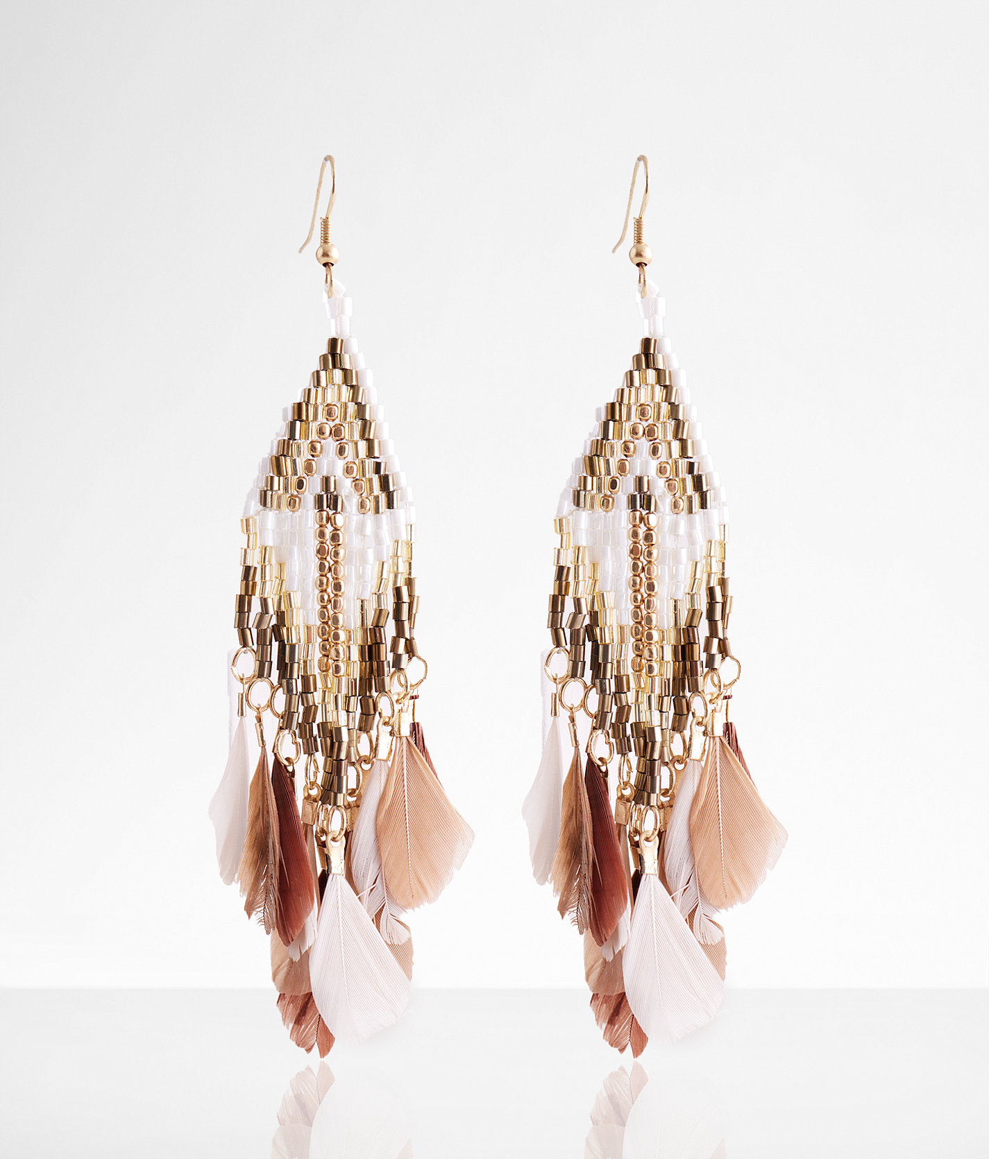 boutique by BKE Feather Fringe Drop Earring - Women's Jewelry in Gold Brown Multi