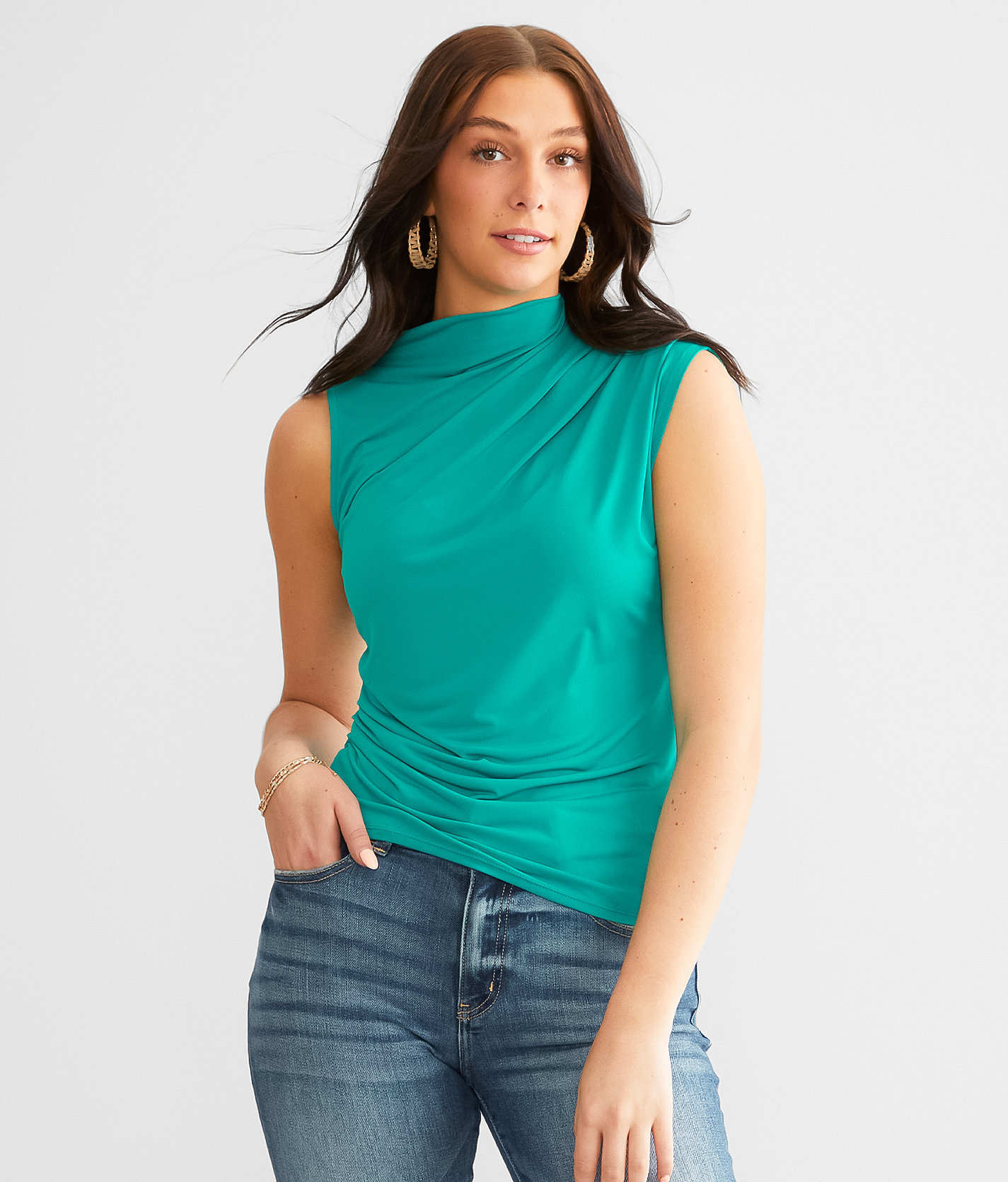 Willow & Root Pleated Shoulder Tank Top - Women's Tank Tops in Turquoise