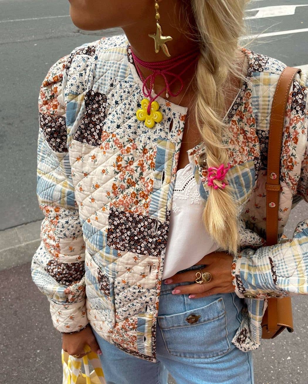 Floral Color Blocks Quilted Jacket