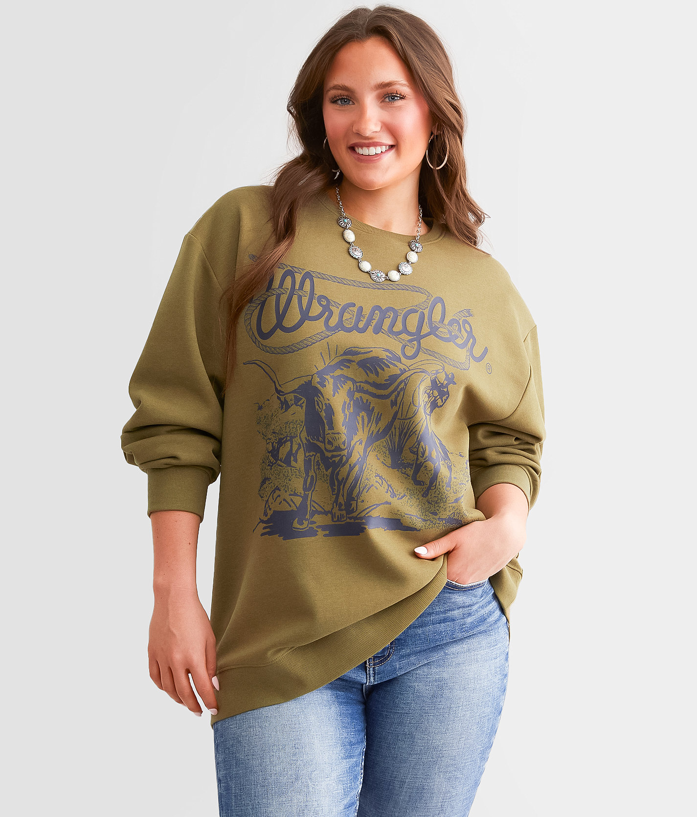 Wrangler® Cattle Rope Oversized Pullover - Women's Sweatshirts in Burnt Olive