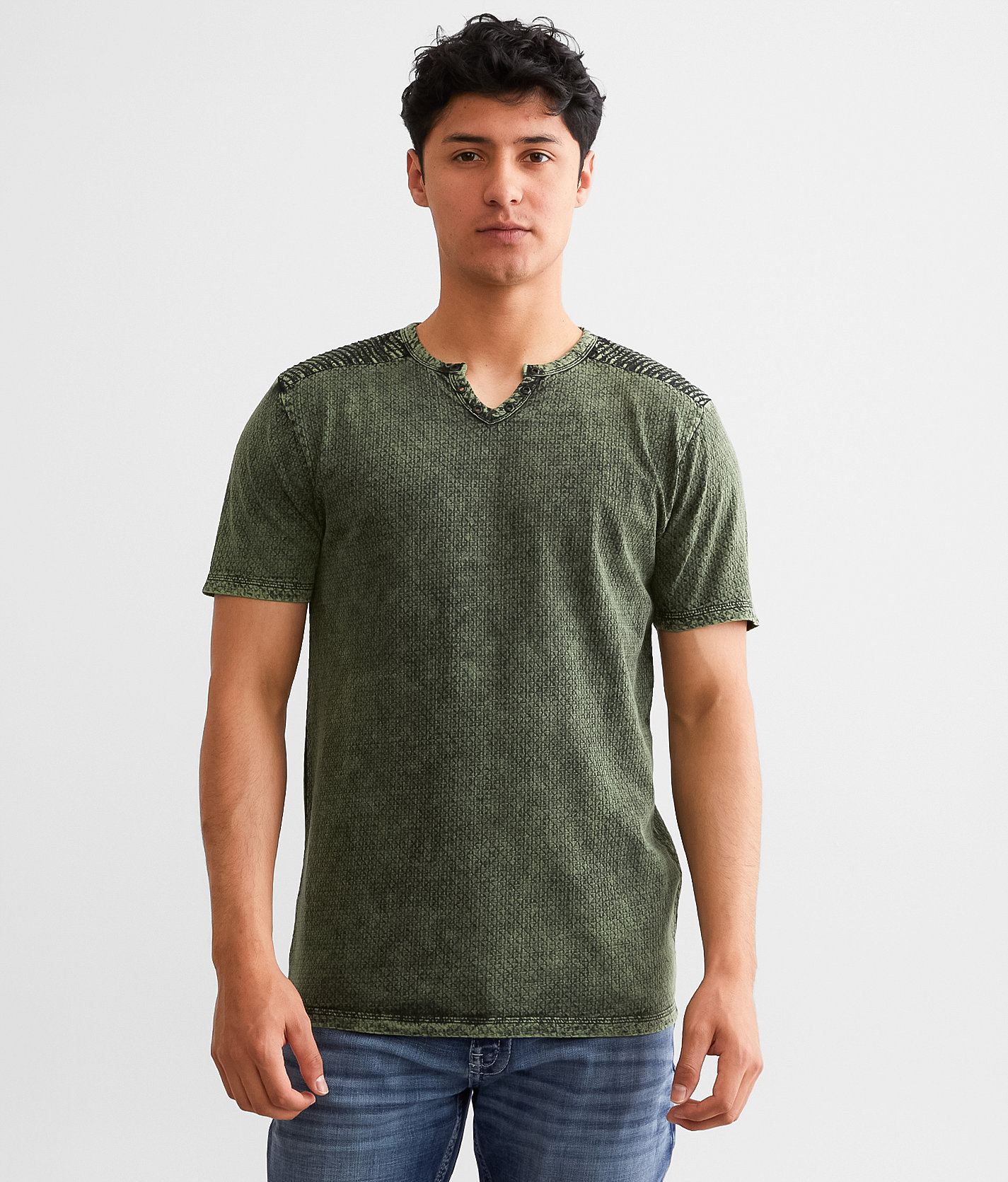 Buckle Black Textured Knit T-Shirt - Men's T-Shirts in Green