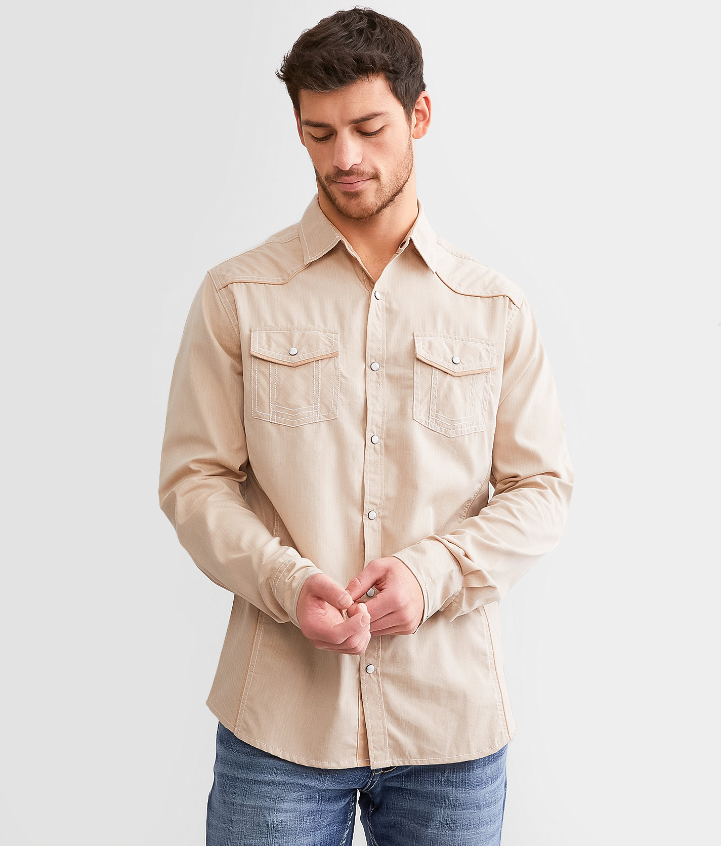 BKE Solid Athletic Shirt - Men's Shirts in Tobacco White