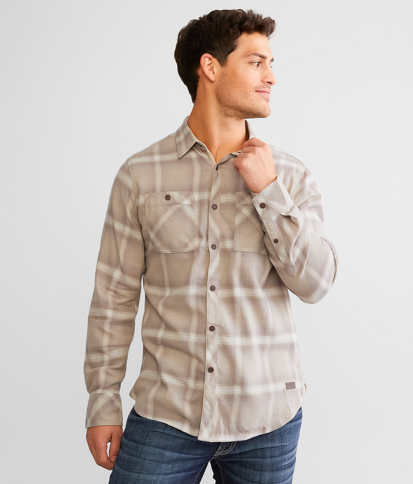 Outpost Makers Brushed Plaid Shirt - Men's Shirts in Cream Taupe