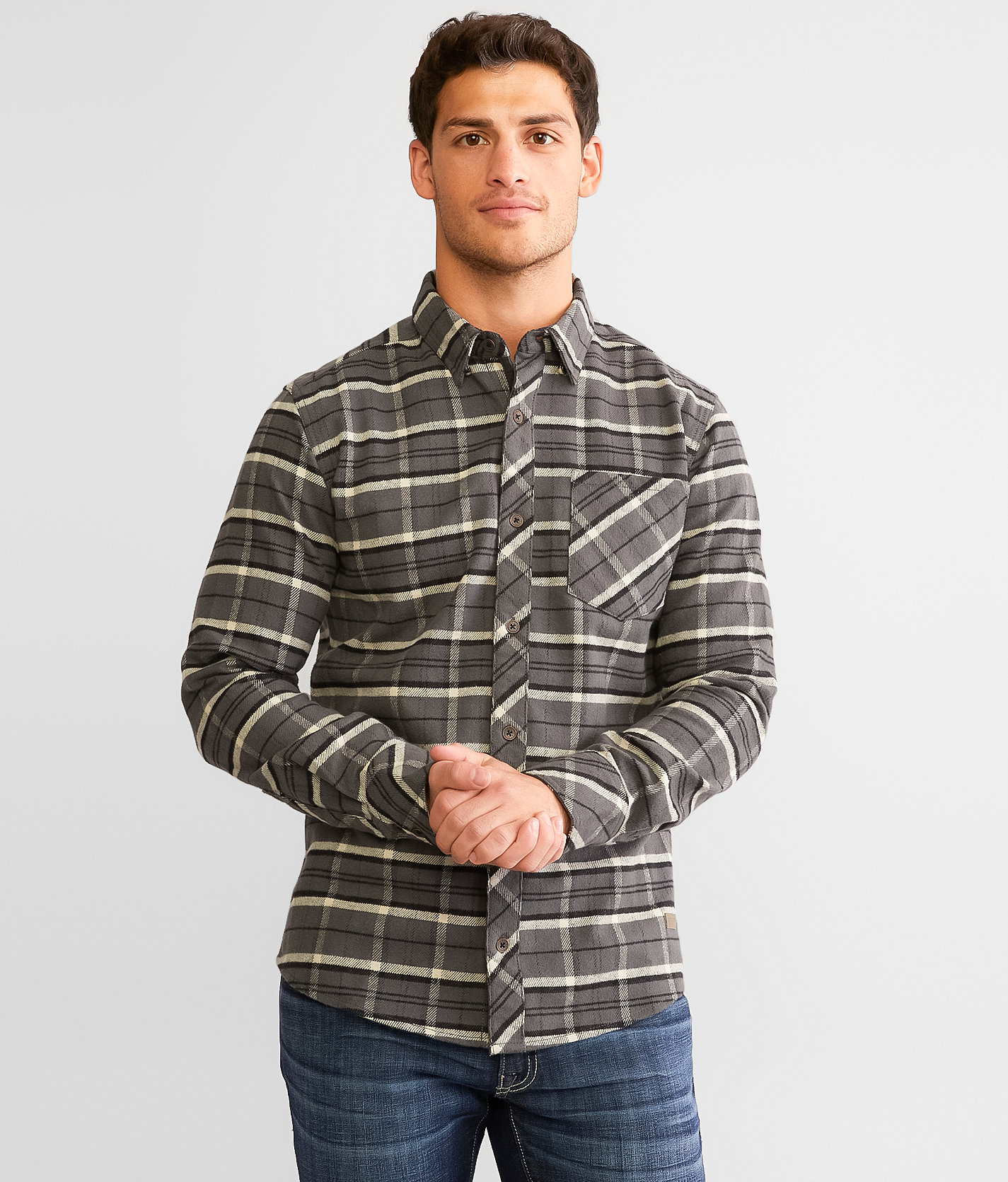 Outpost Makers Plaid Flannel Shirt - Men's Shirts in Cream Grey