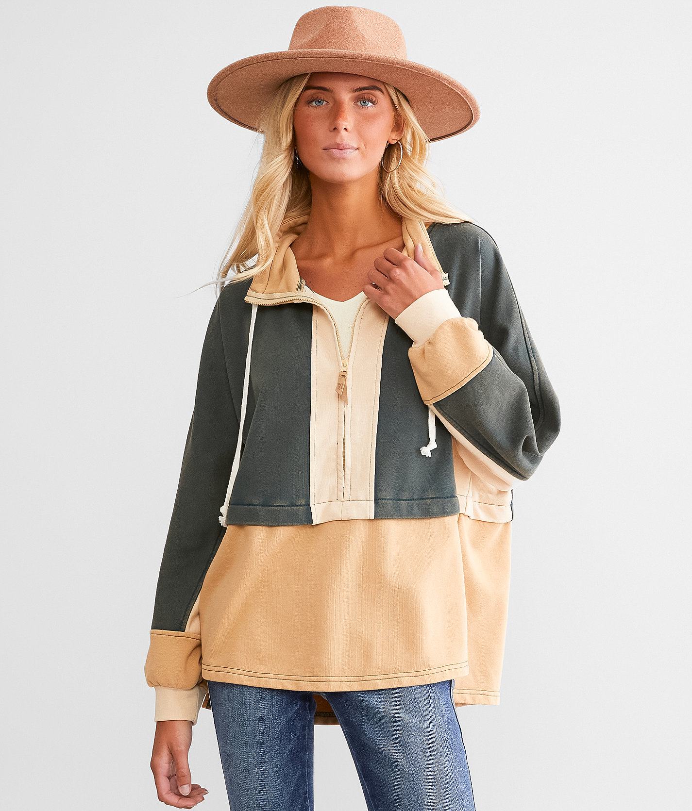 BKE Color Block Quarter Zip Pullover - Women's Sweatshirts in Pine Multi