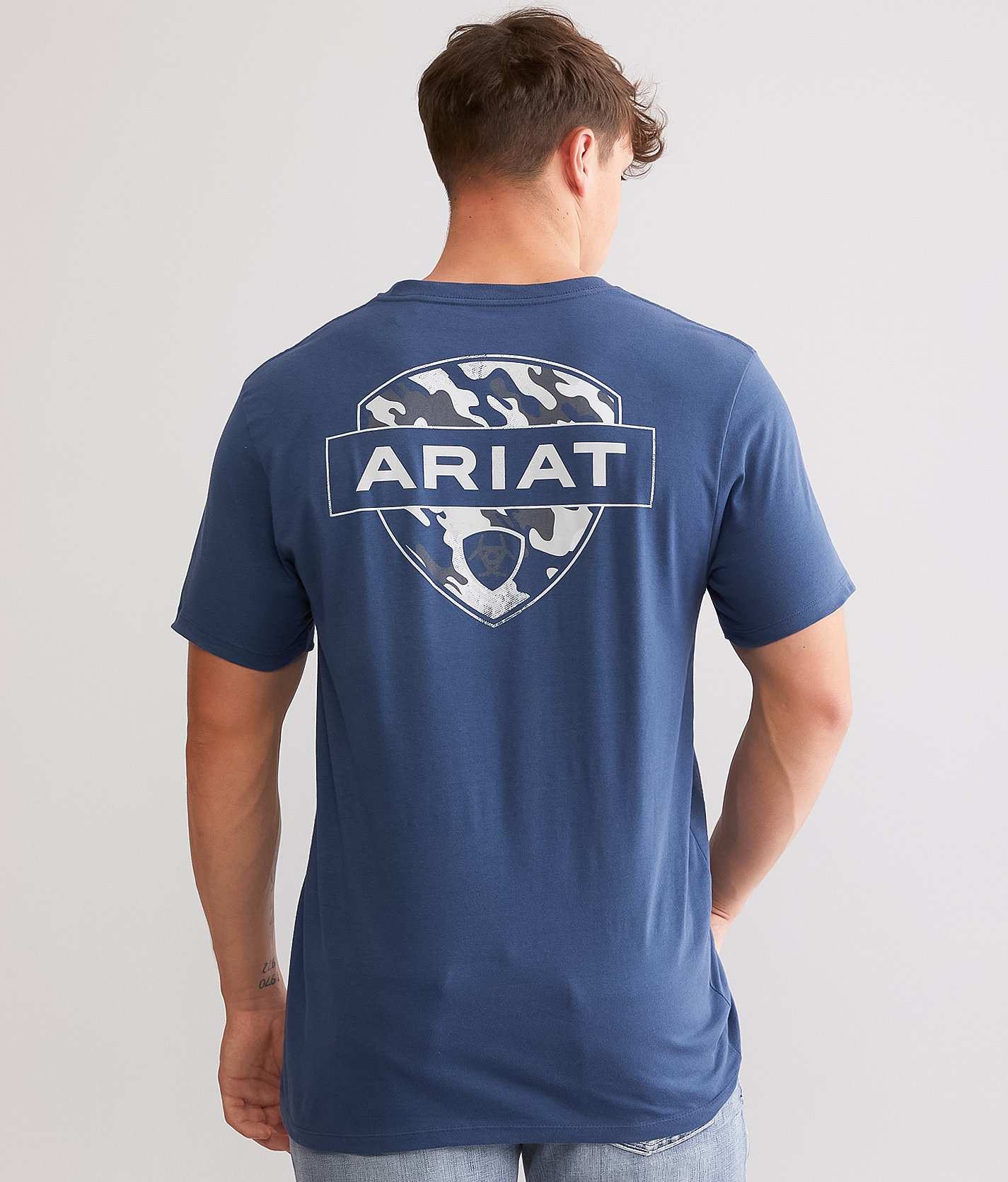 Ariat Bias Camo Shield T-Shirt - Men's T-Shirts in Blue Dusk