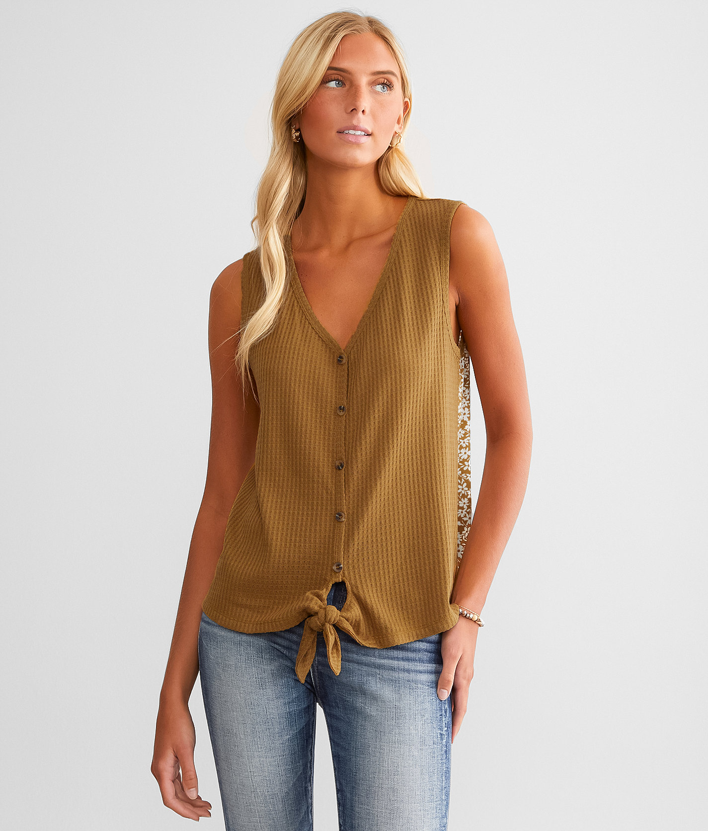 Daytrip Front Tie Tank Top - Women's Tank Tops in Dijon