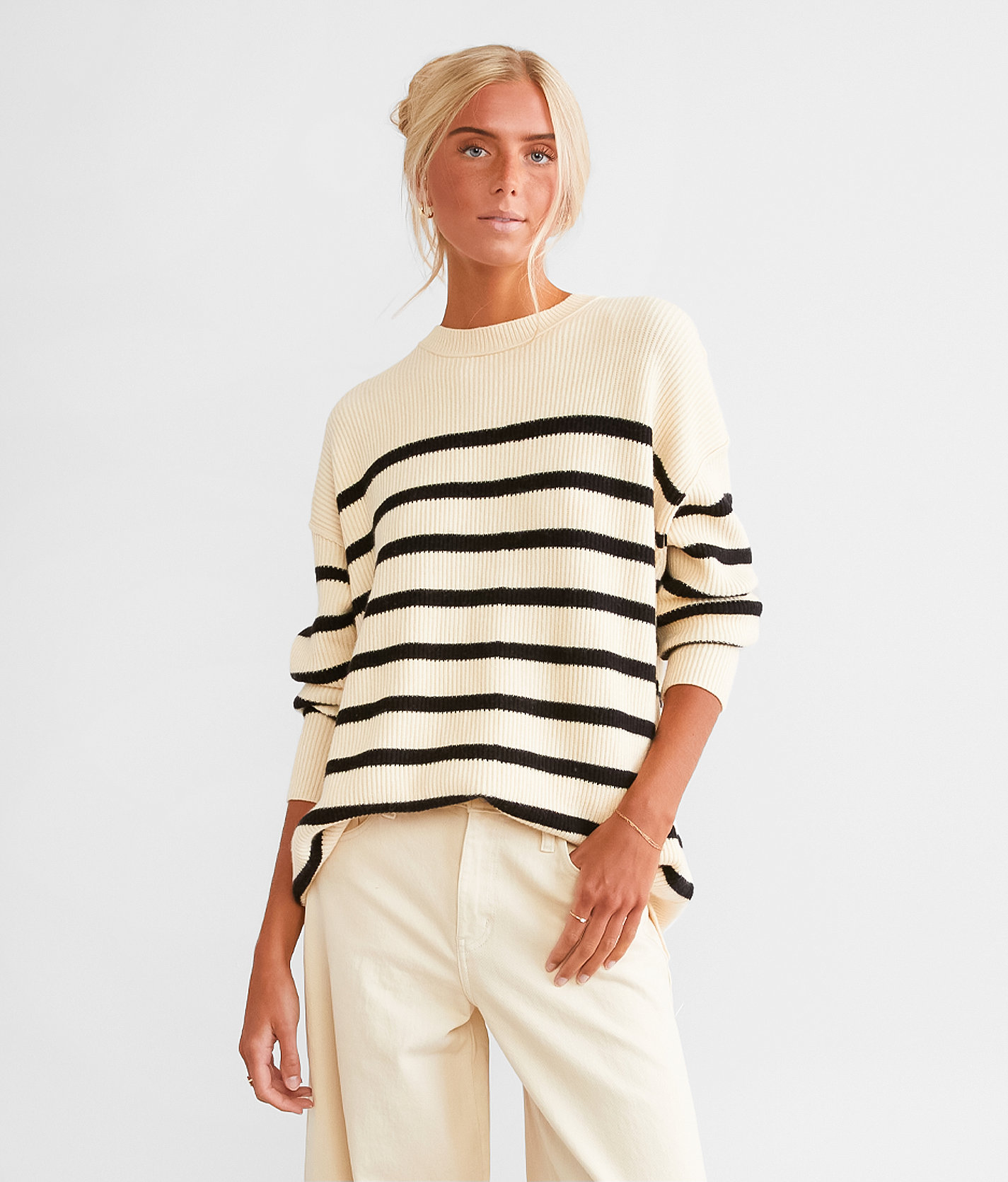 BKE Striped Knit Oversized Sweater - Women's Sweaters in Cream Black