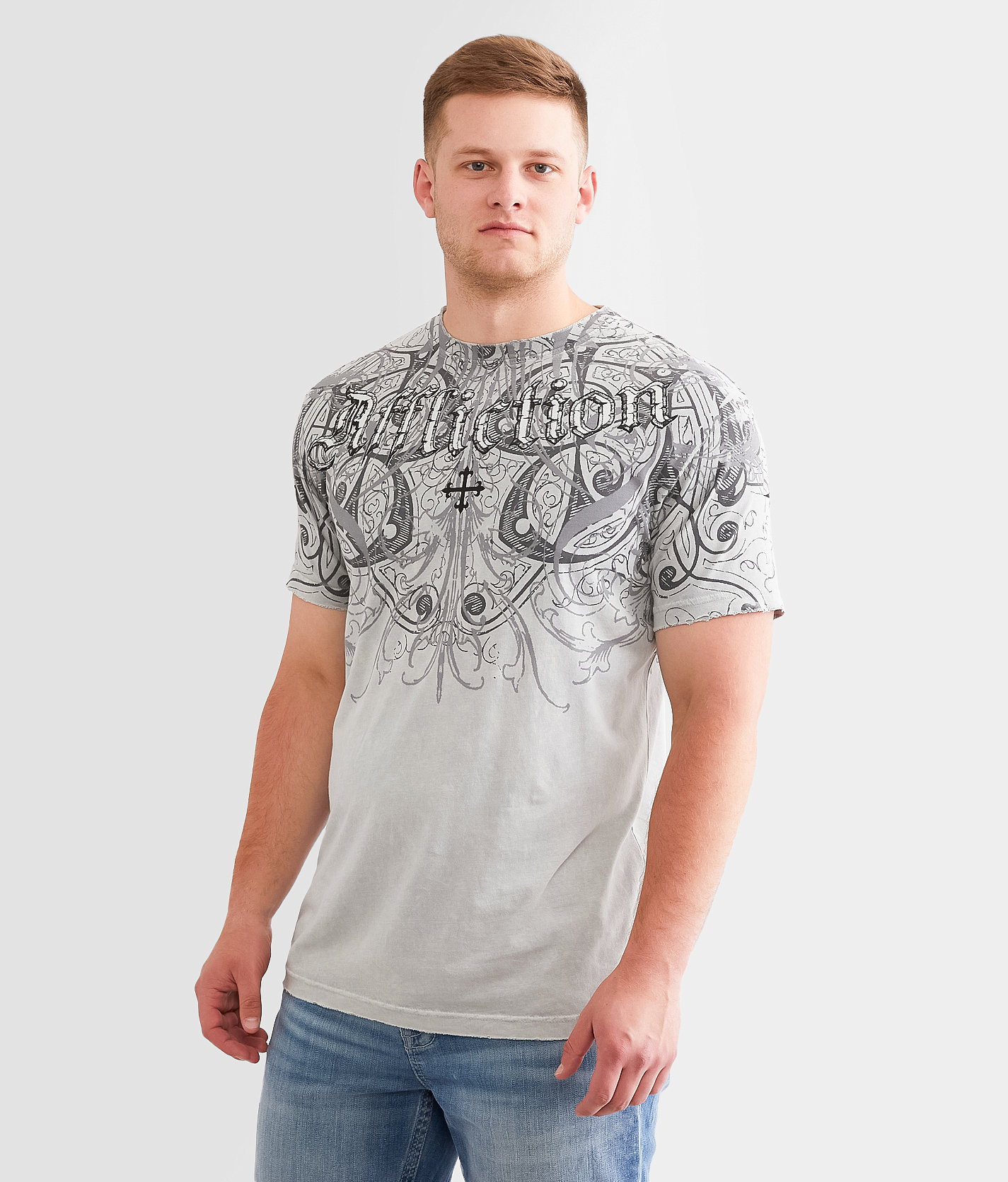 Affliction Cosmic T-Shirt - Men's T-Shirts in Silver Grey Lava Wash