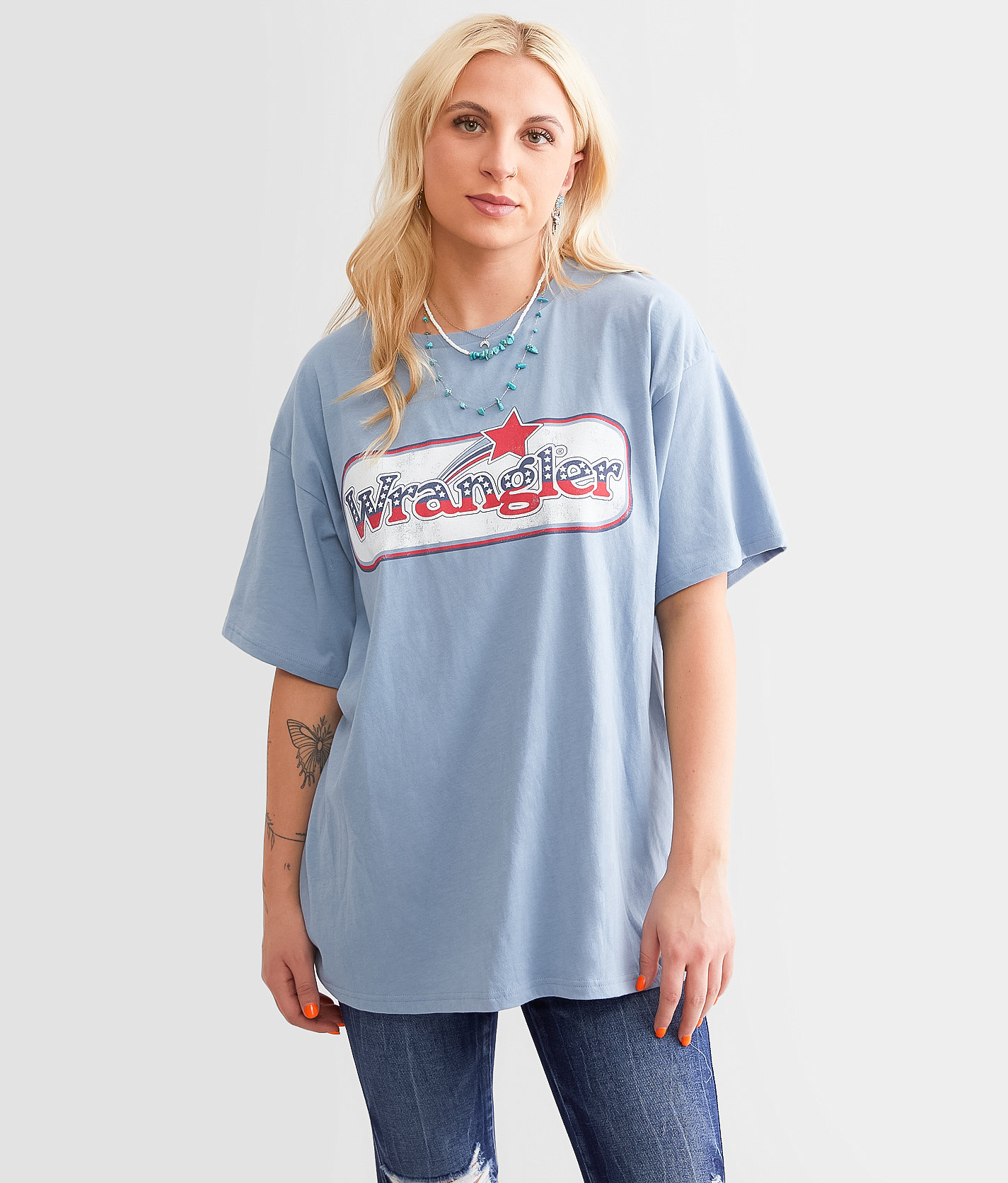 Wrangler® USA Oversized T-Shirt - Women's T-Shirts in Ashley Blue