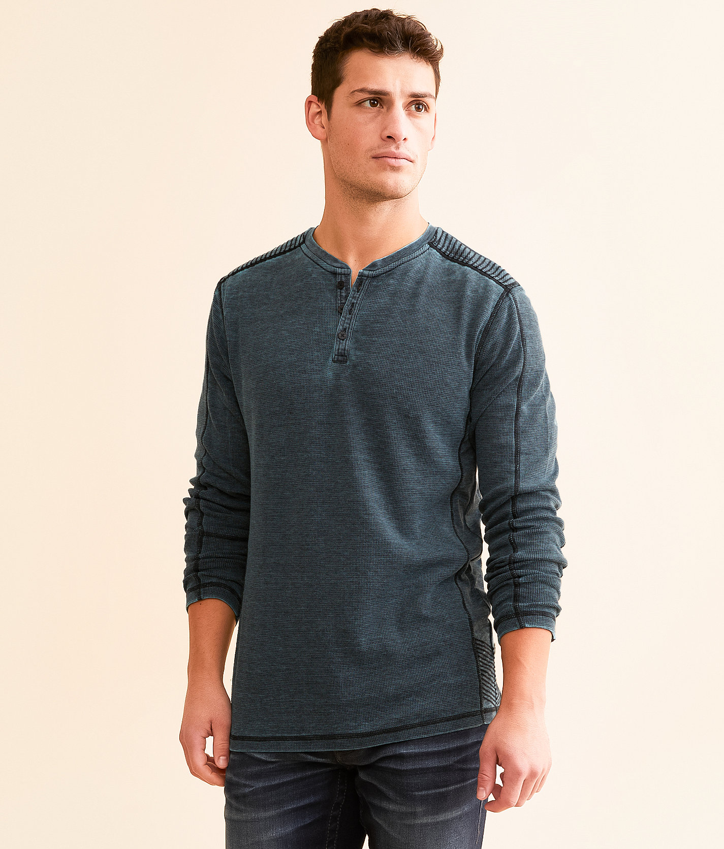 Buckle Black Burnout Thermal Henley - Men's T-Shirts in Bachelor Button Black