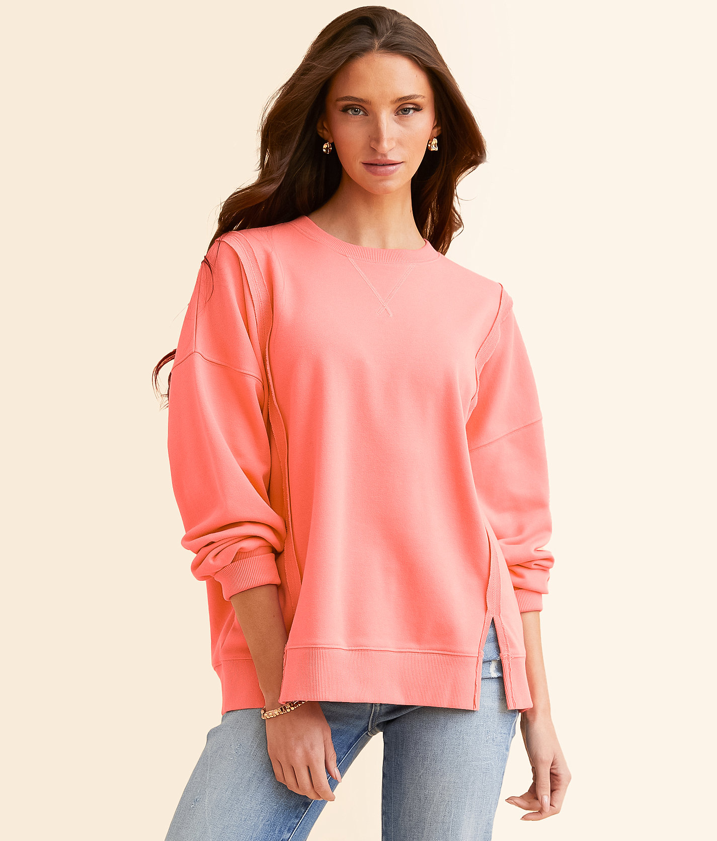 BKE Raw Edge Pullover - Women's Sweatshirts in Hibiscus