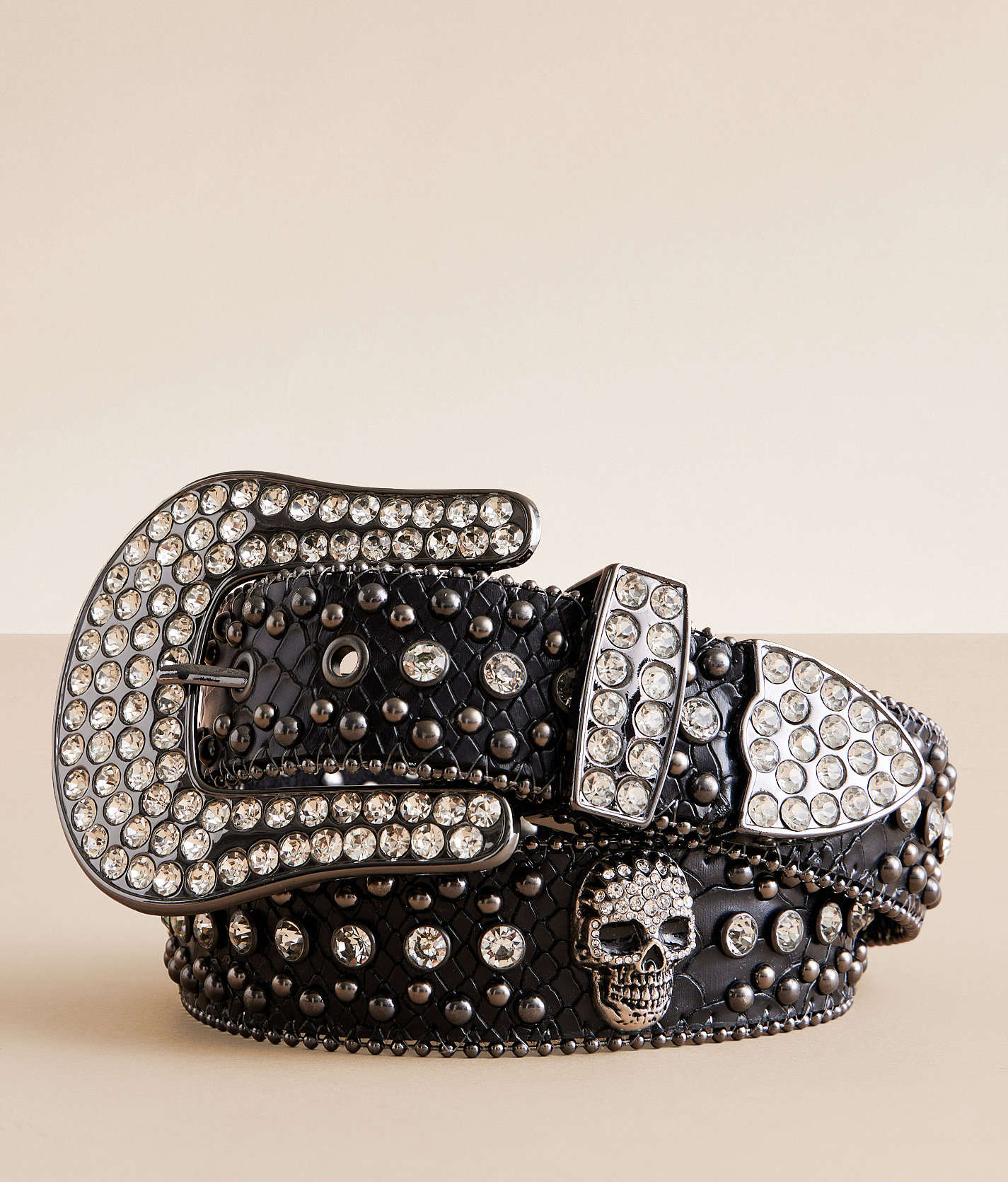 BKE Glitz Skull Leather Belt - Women's Belts in Black