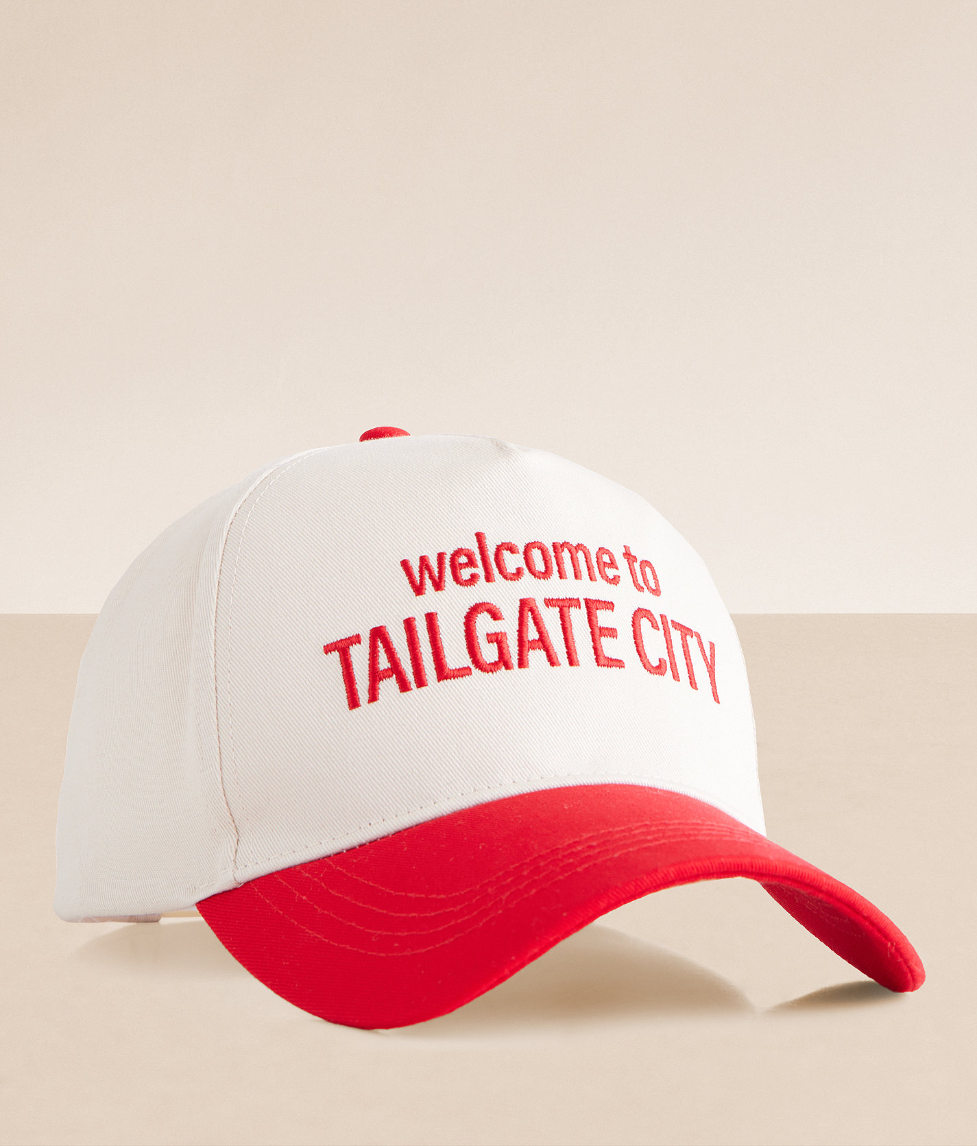 David & Young Welcome To Tailgate City Baseball Hat - Women's Hats in Cream Red