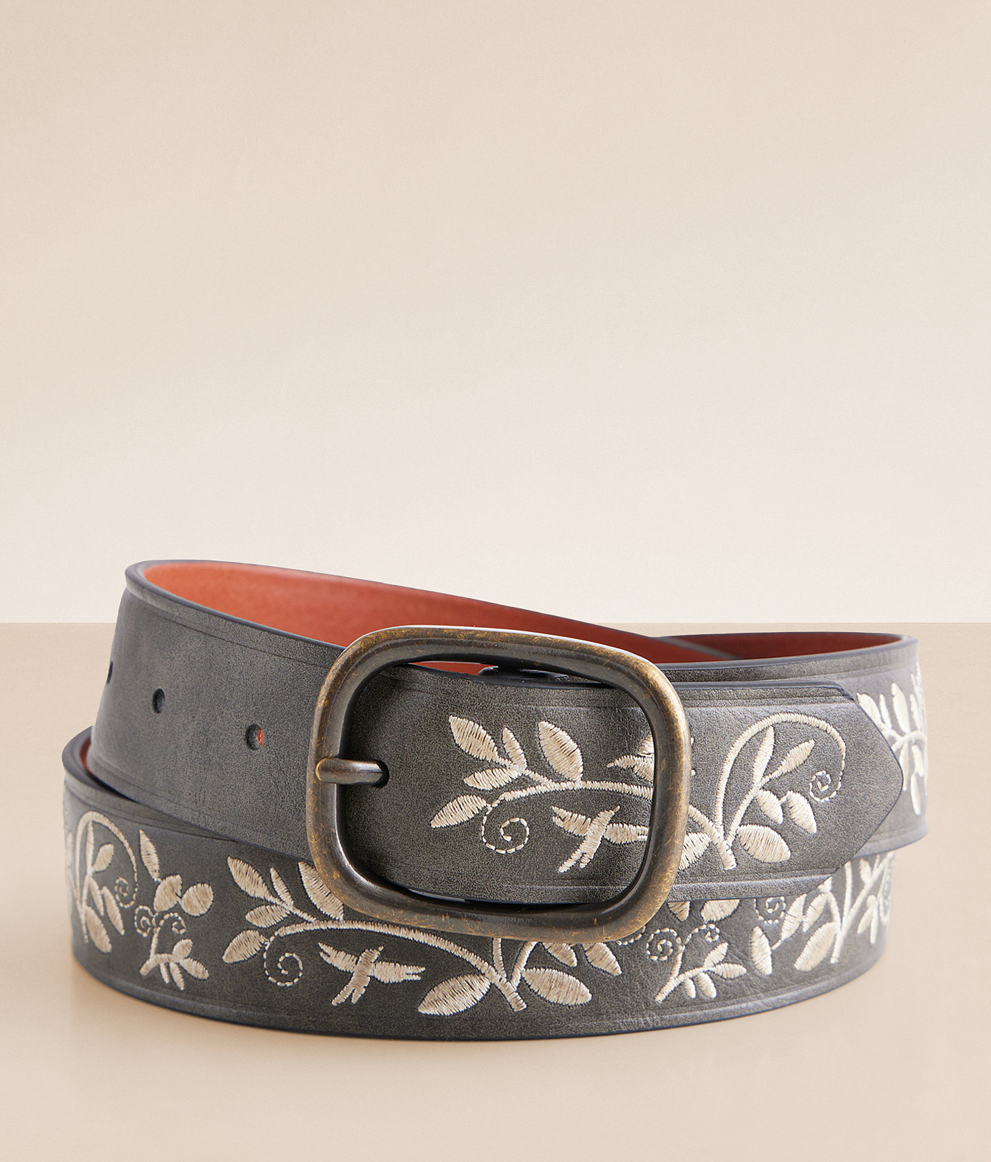 BKE Floral Embroidered Belt - Women's Belts in Grey Smoke