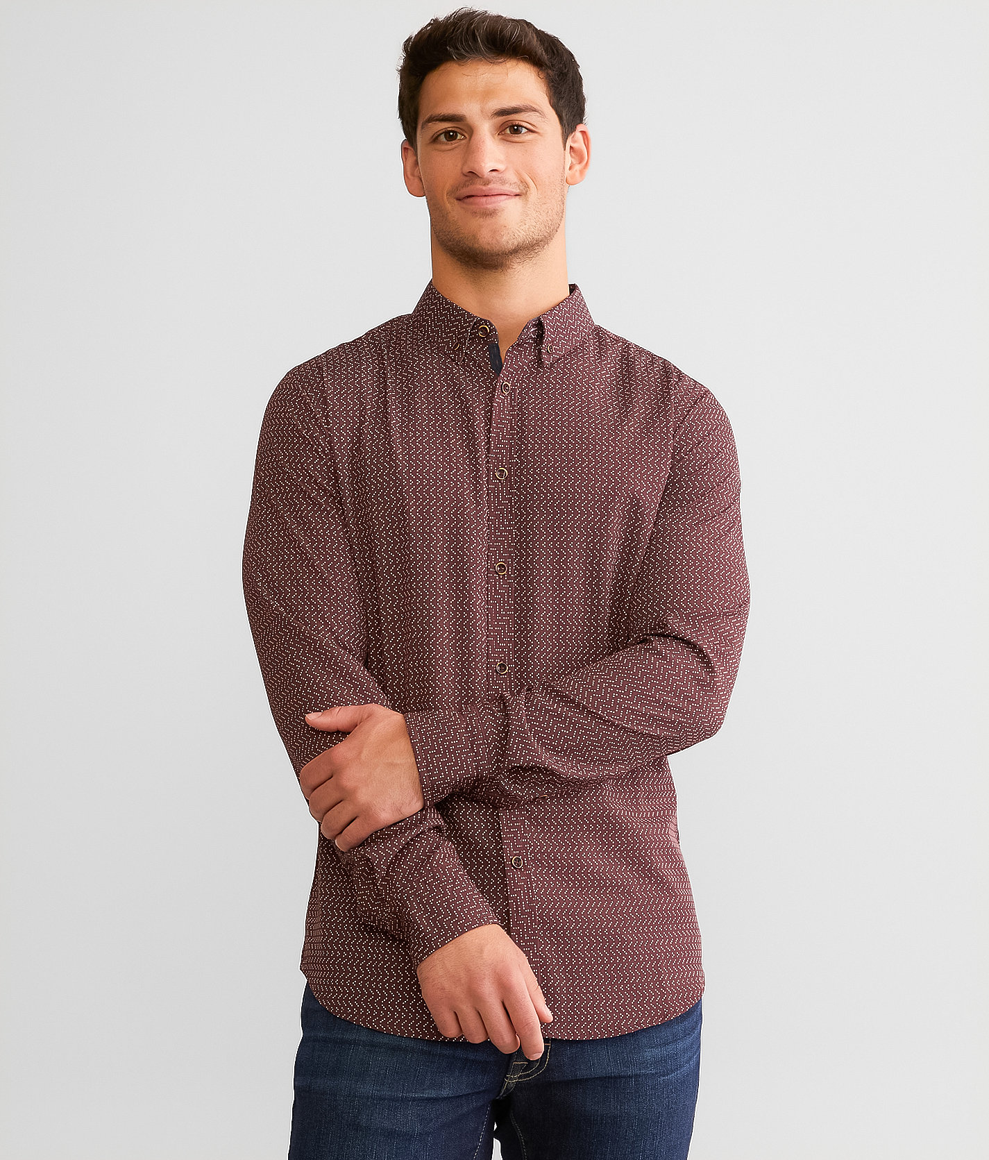 J.B. Holt Tailored Performance Stretch Shirt - Men's Shirts in Burgundy