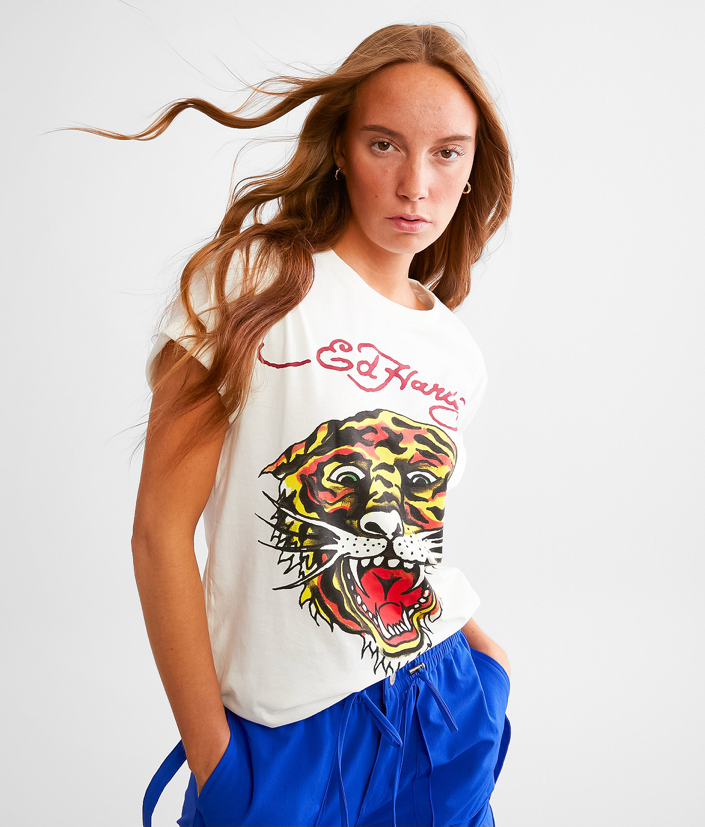 Ed Hardy Retro Tiger T-Shirt - Women's T-Shirts in Cloud Dancer