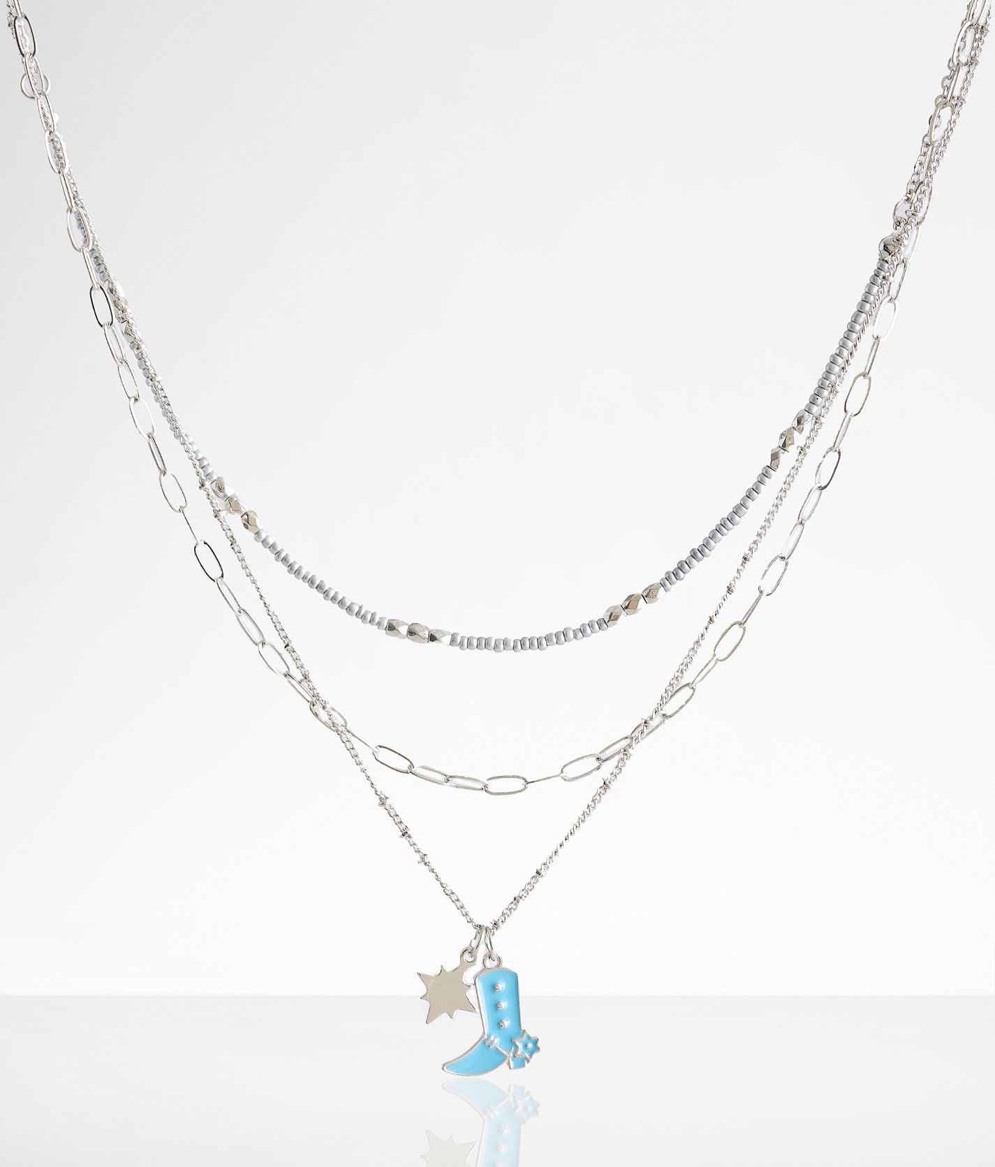 boutique by BKE Tiered Cowboy Boot Necklace - Women's Jewelry in Silver