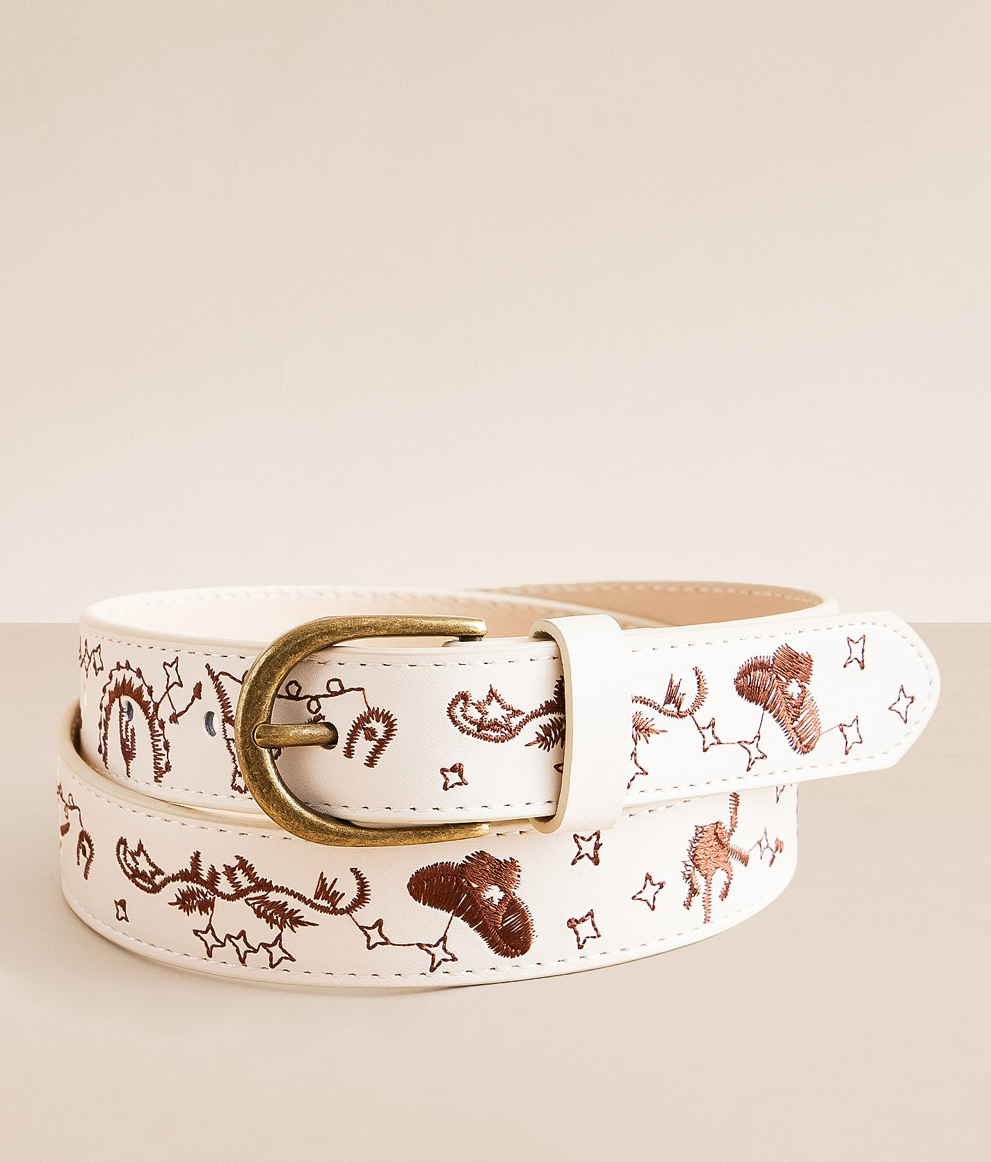 BKE Western Embroidered Belt - Women's Belts in Cream Brown