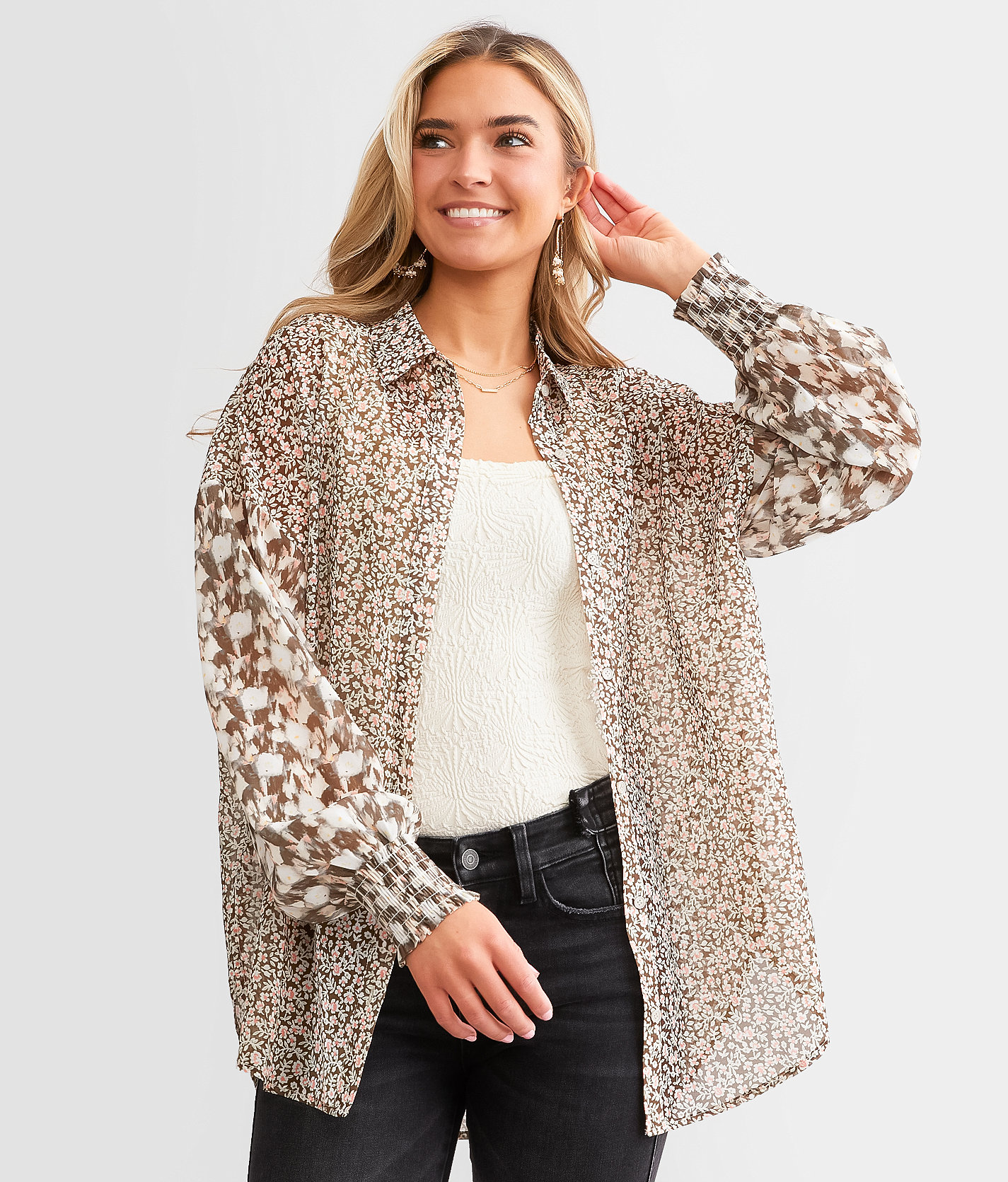 Acoa Floral Woven Blouse - Women's Shirts & Blouses in Olive Multi