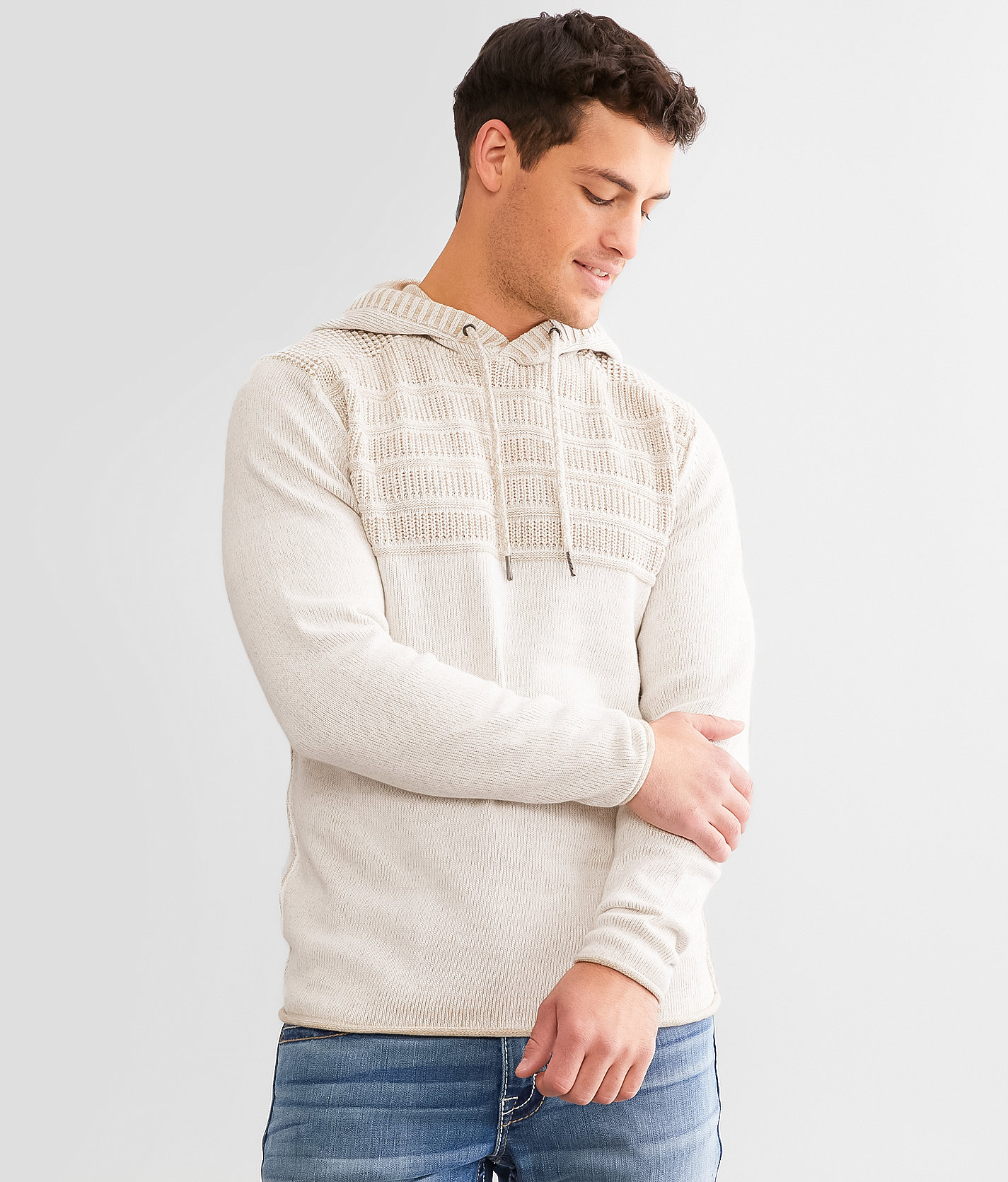 BKE Plated Crossover Hooded Sweater - Men's Sweaters in Plaza Taupe Marshmallow