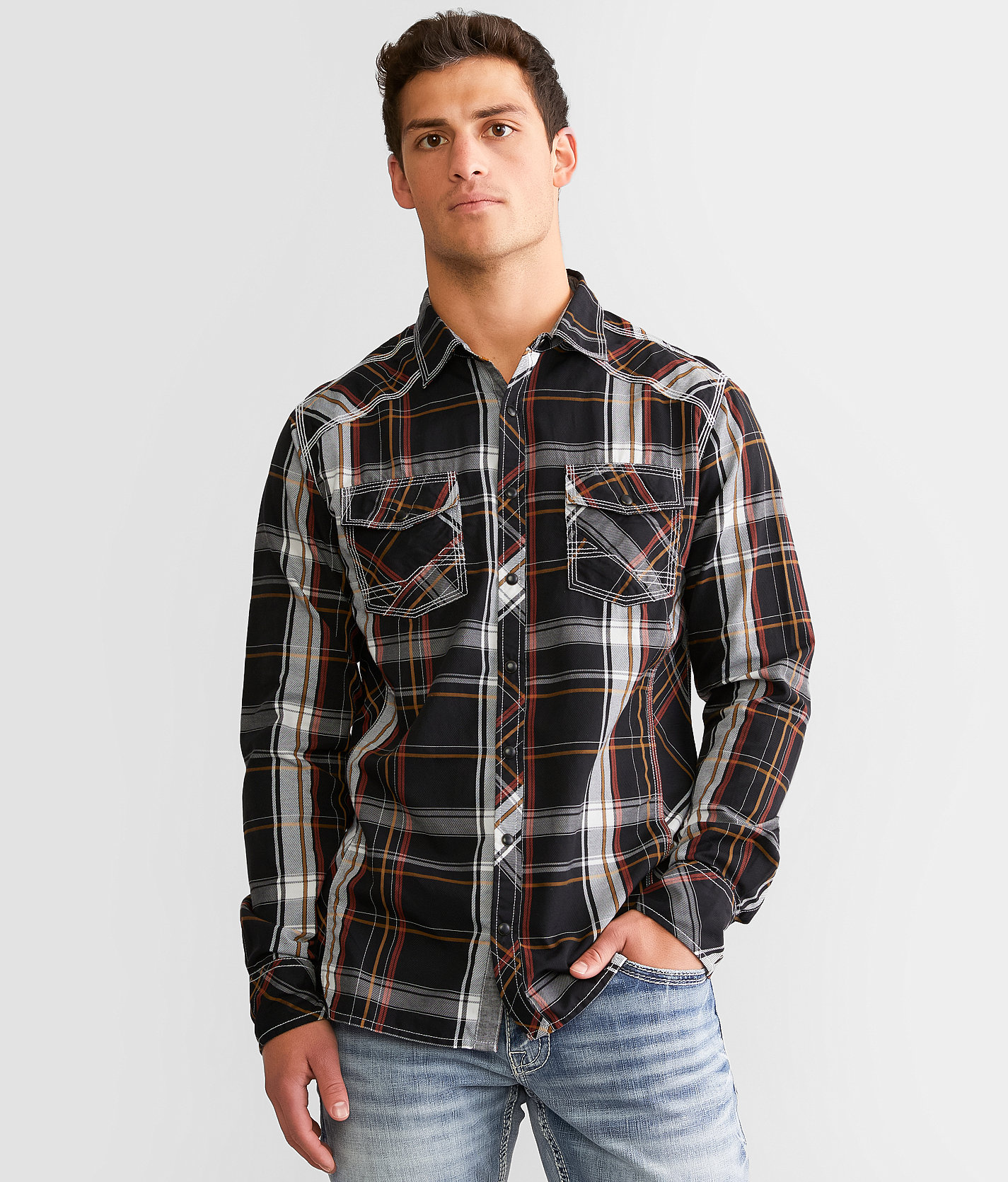 BKE Plaid Athletic Shirt - Men's Shirts in Black Tobacco