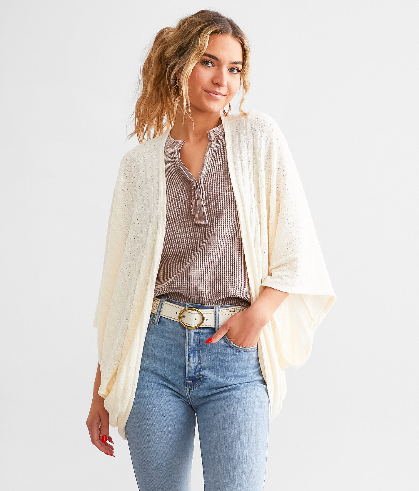 Daytrip Pointelle Cocoon Cardigan - Women's Sweaters in Cream