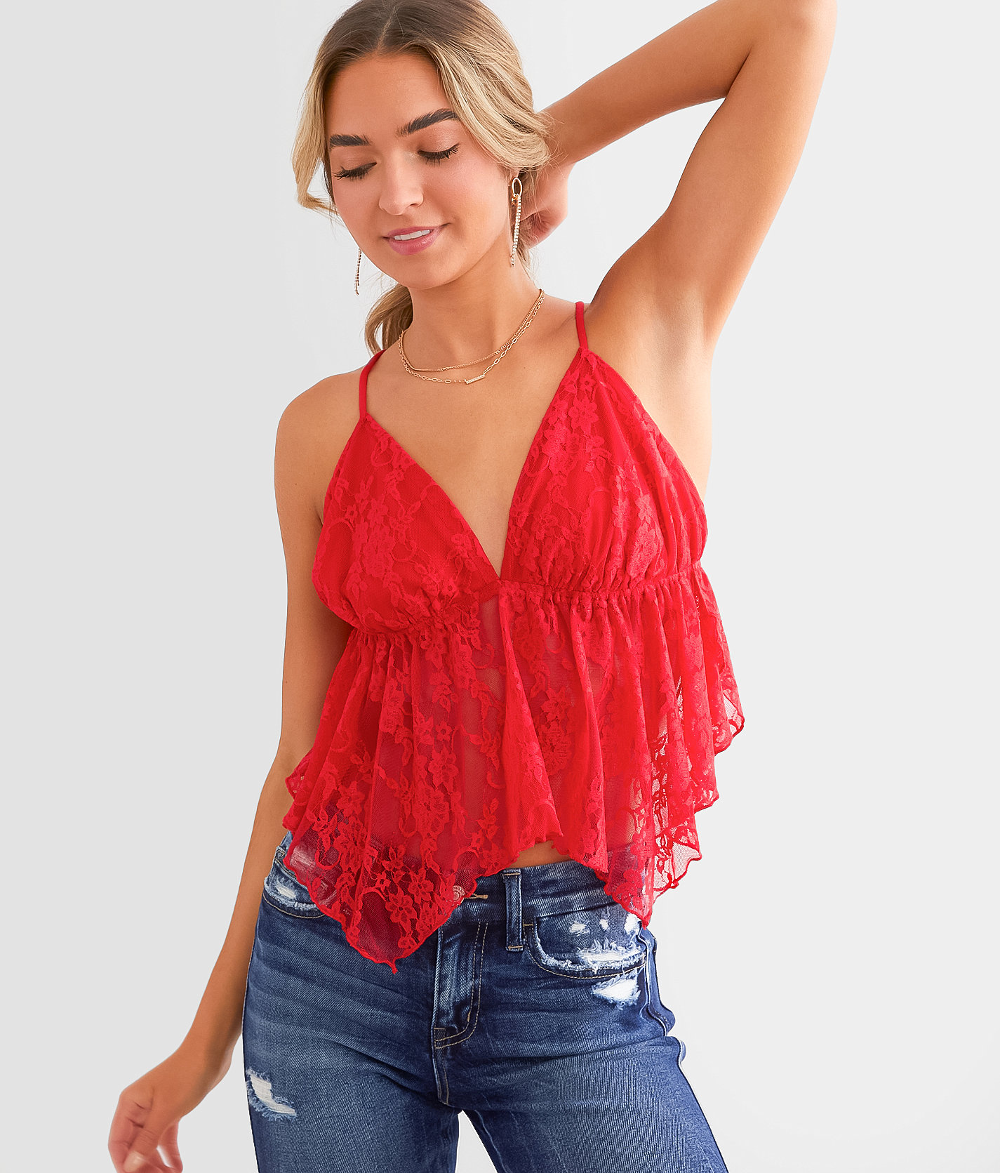 Willow & Root Lace Cropped Tank Top - Women's Tank Tops in Red