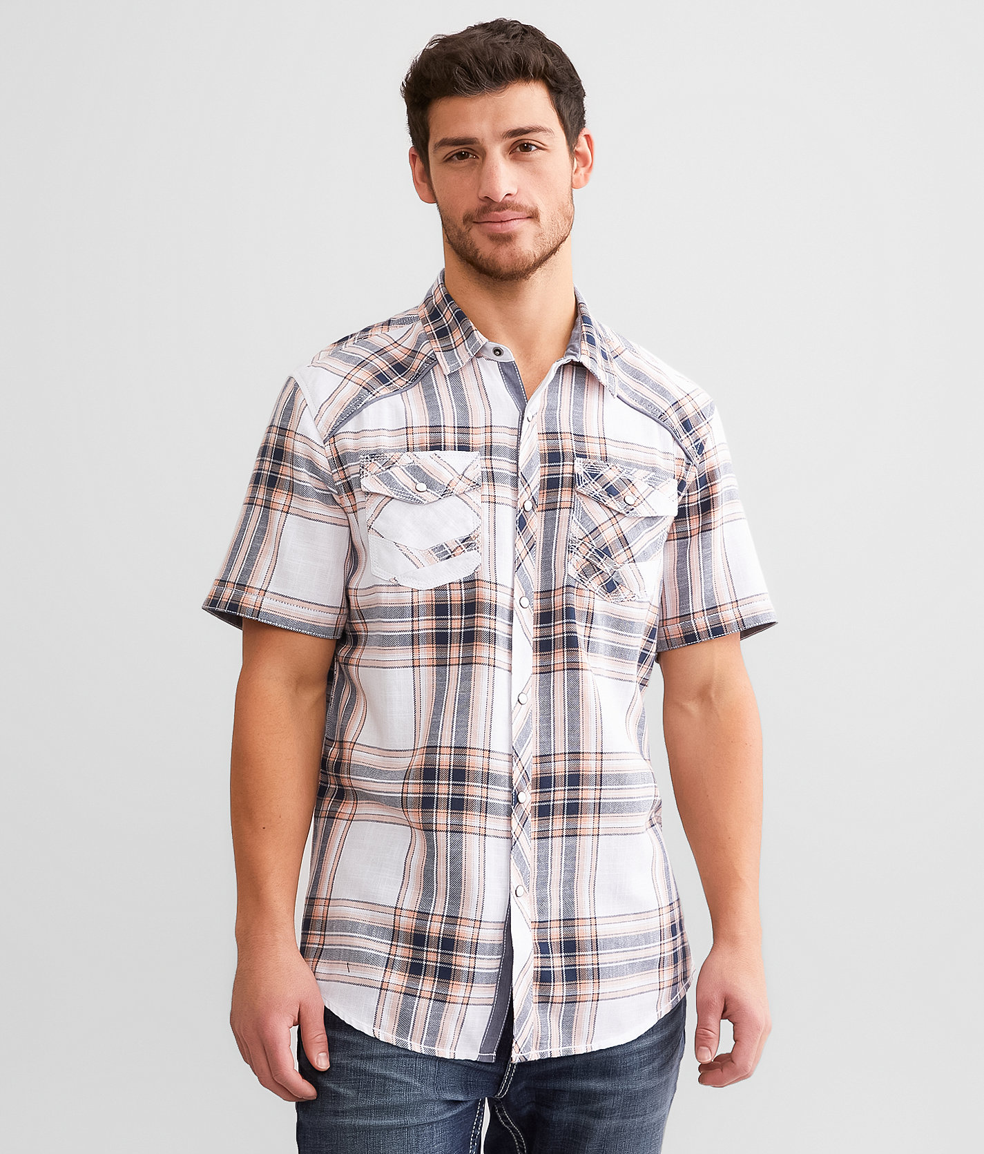 BKE Plaid Athletic Shirt - Men's Shirts in White Navy Coral