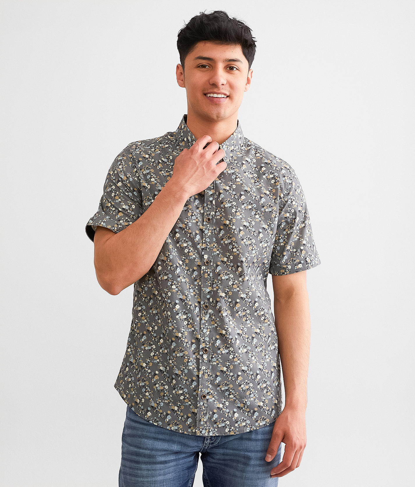 J.B. Holt Floral Athletic Performance Stretch Shirt - Men's Shirts in Grey