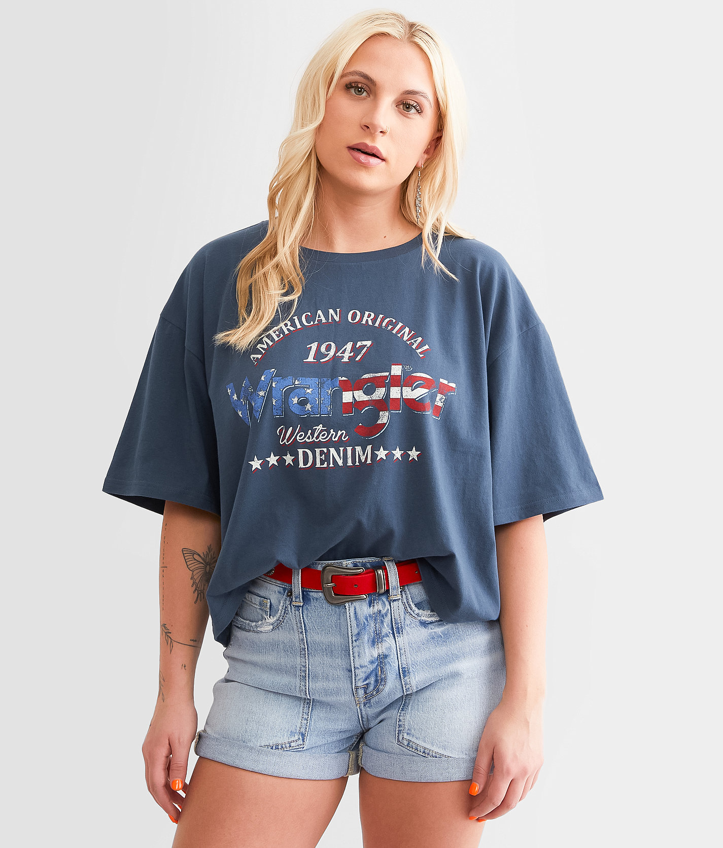 Wrangler® American Original Denim Cropped T-Shirt - Women's T-Shirts in Midnight Navy