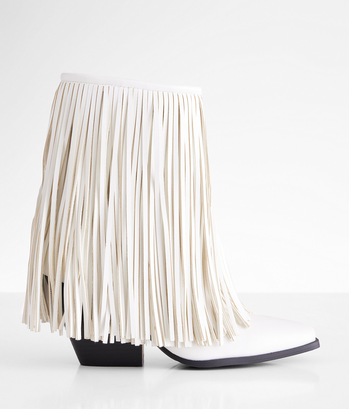 Azalea Wang Scarlett Fringe Western Ankle Boot - Women's Shoes in White