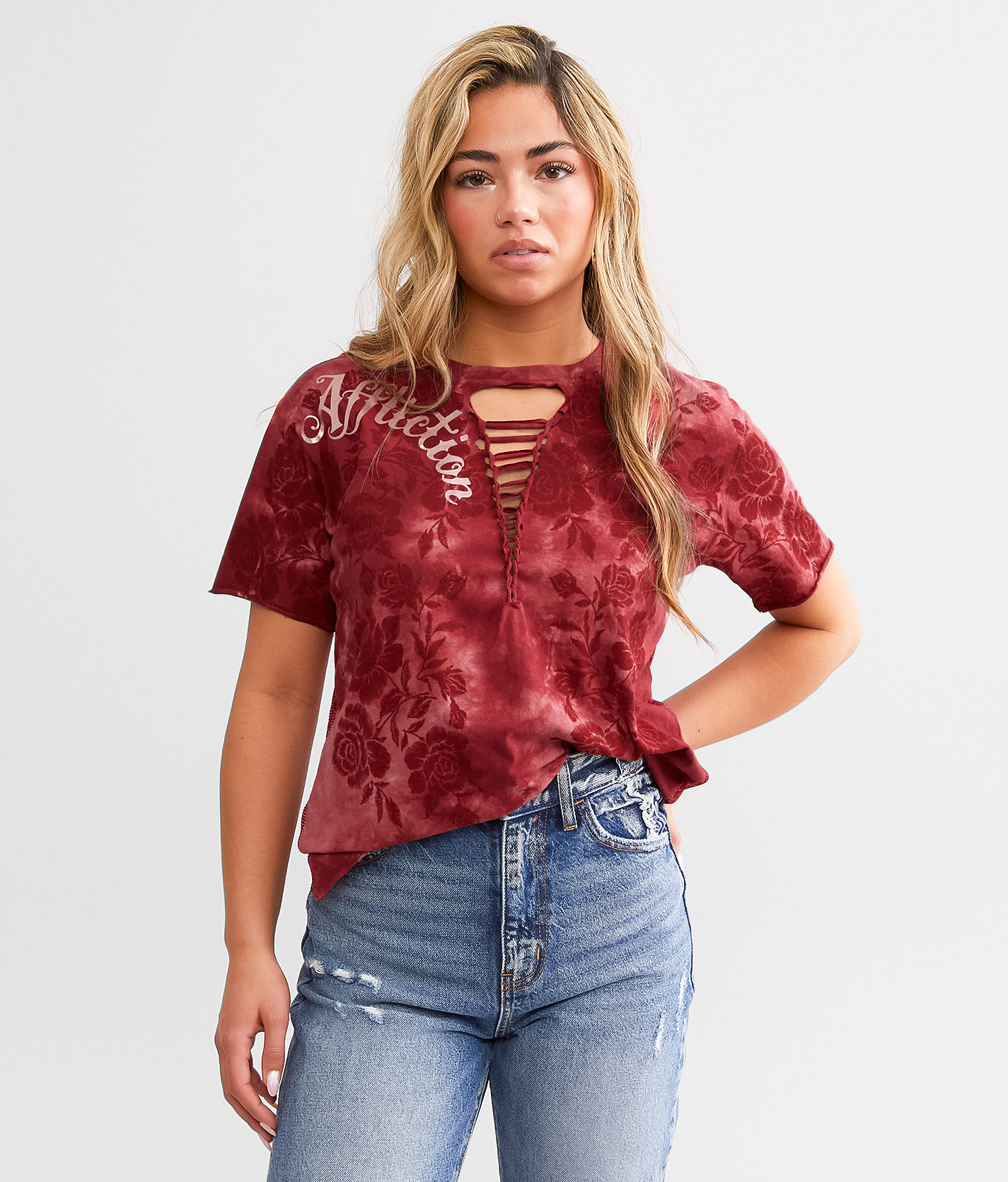 Affliction Praise Wings T-Shirt - Women's T-Shirts in Tibetan Red Crystal Wash