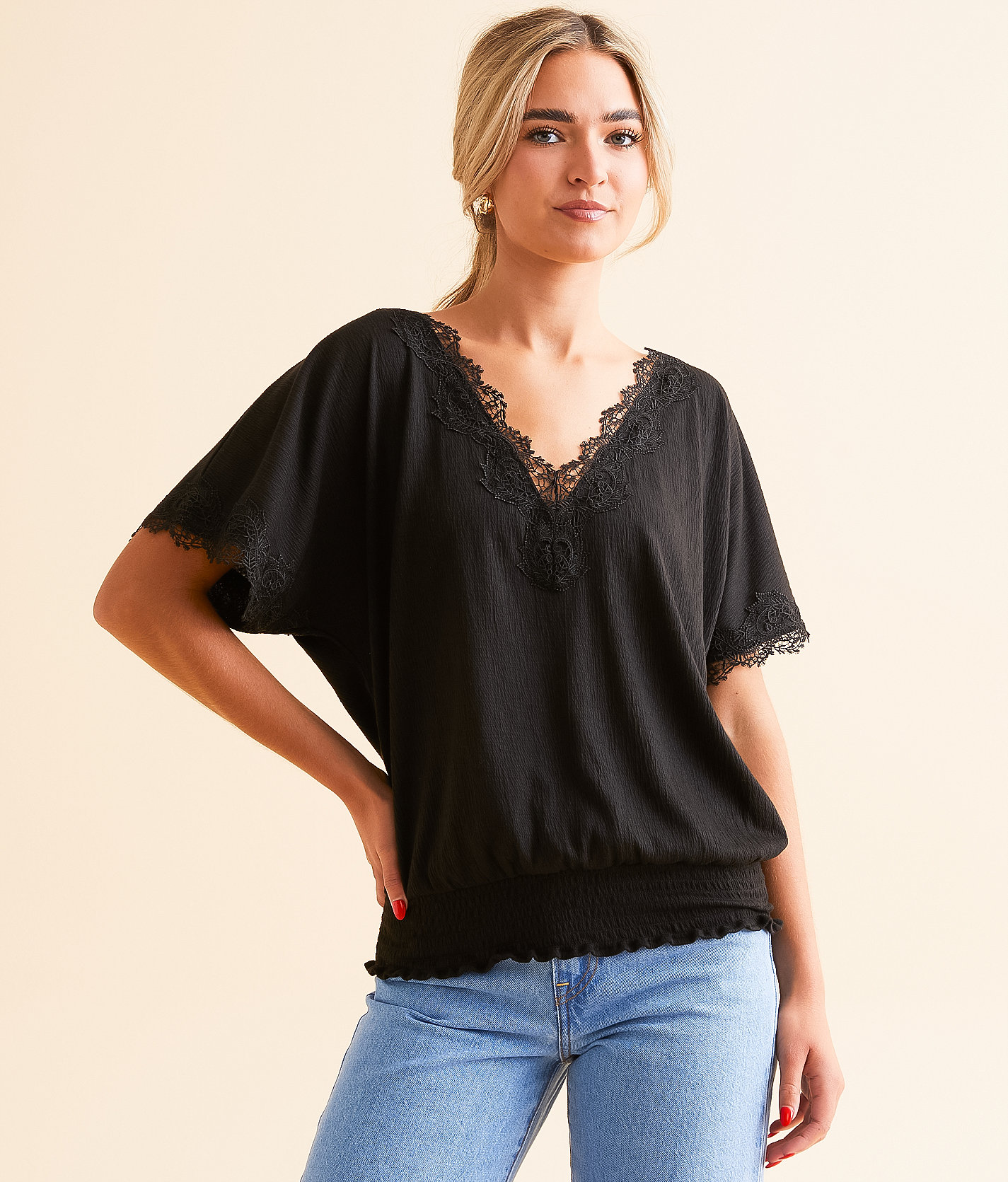 Daytrip Lace Trim Top - Women's Shirts & Blouses in Black