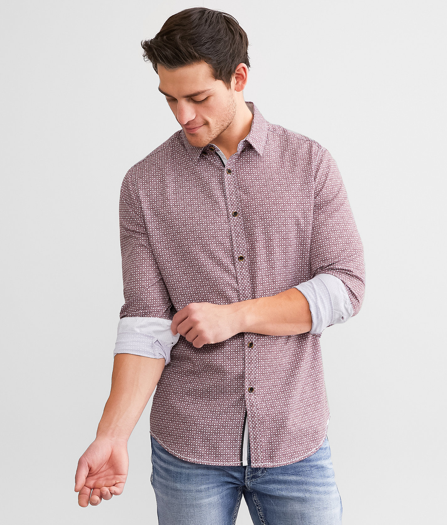 J.B. Holt Tailored Performance Stretch Shirt - Men's Shirts in Burgundy White