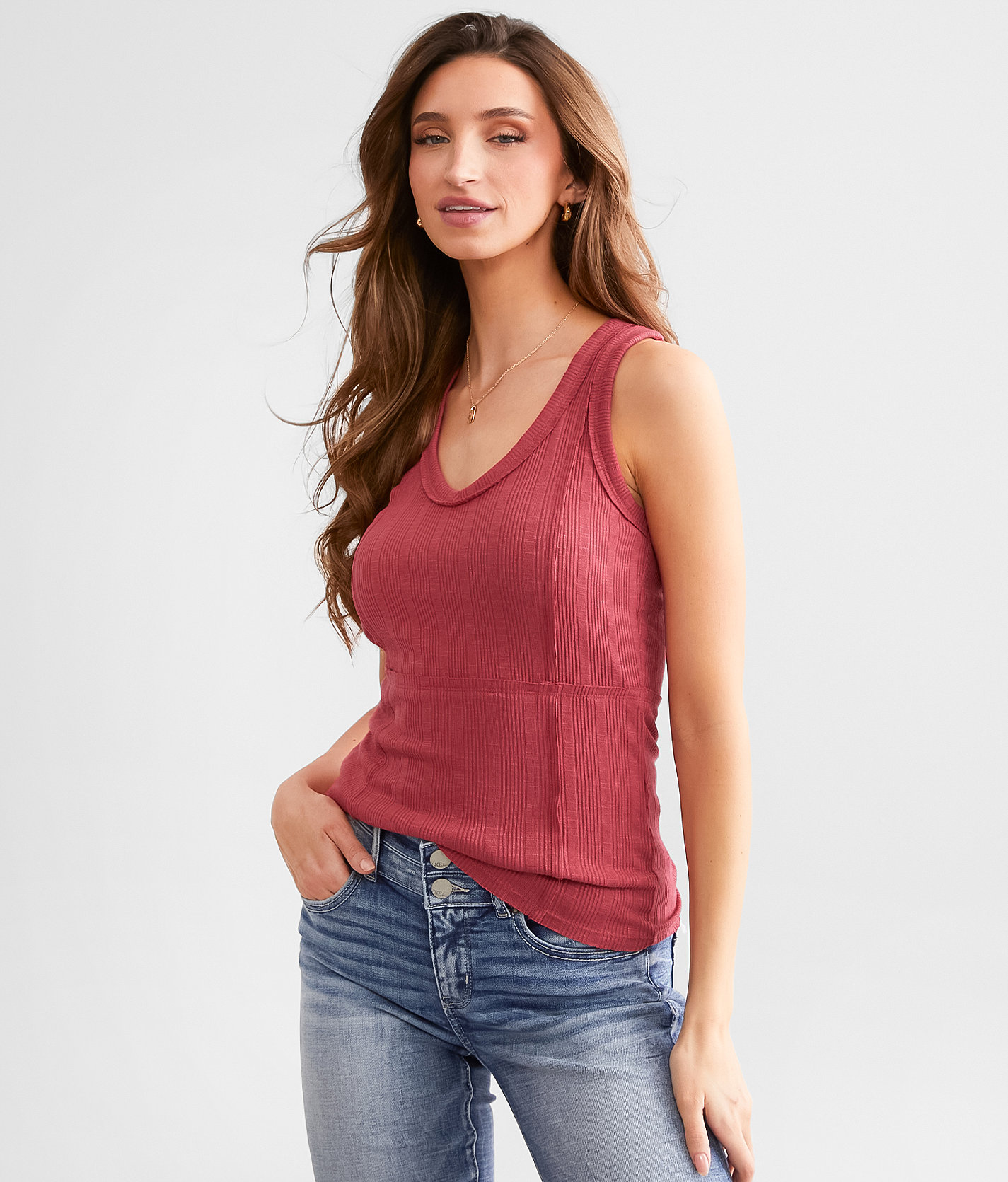 BKE Raw Edge Tank Top - Women's Tank Tops in Earth Red