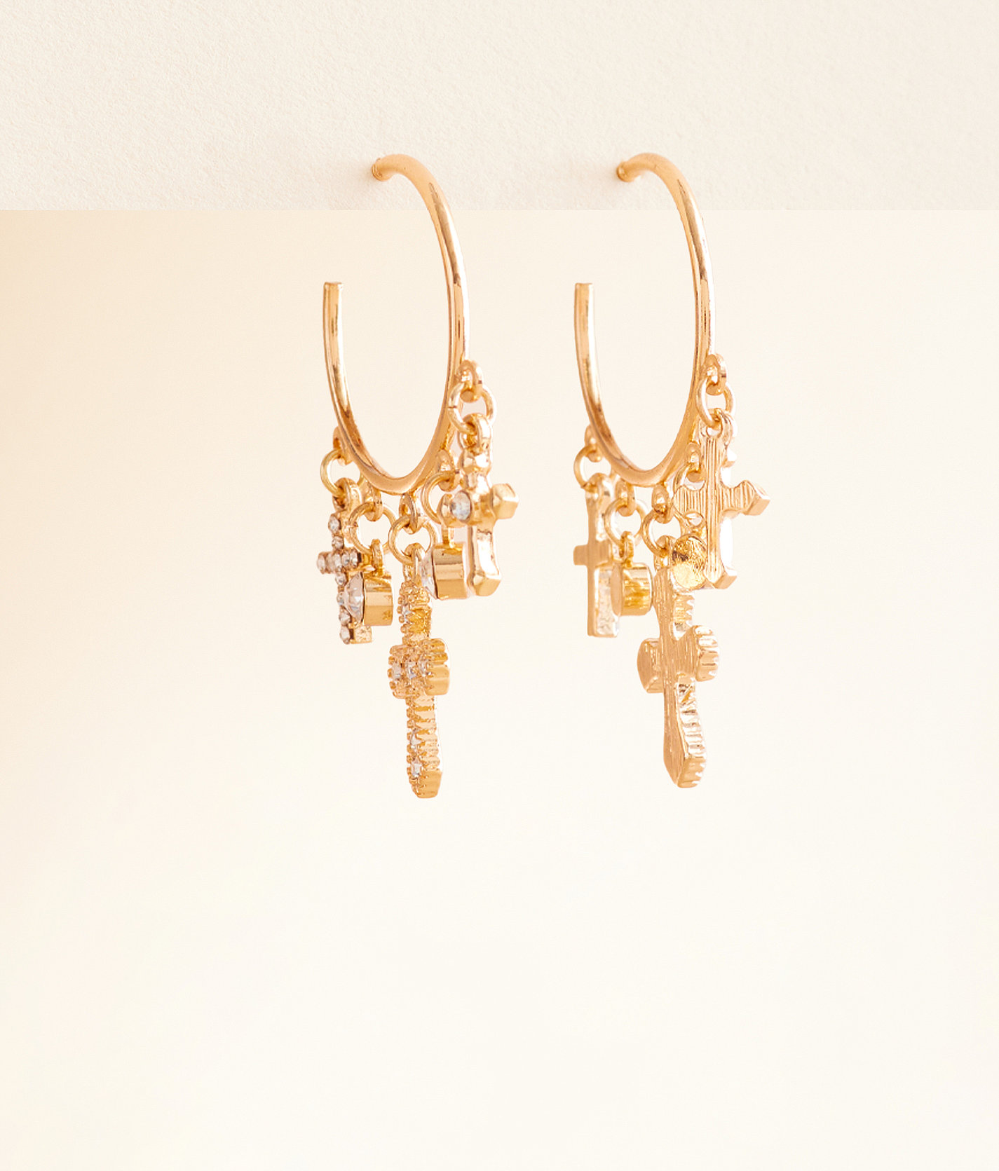 boutique by BKE Glitz Cross Charm Hoop Earring - Women's Jewelry in Gold